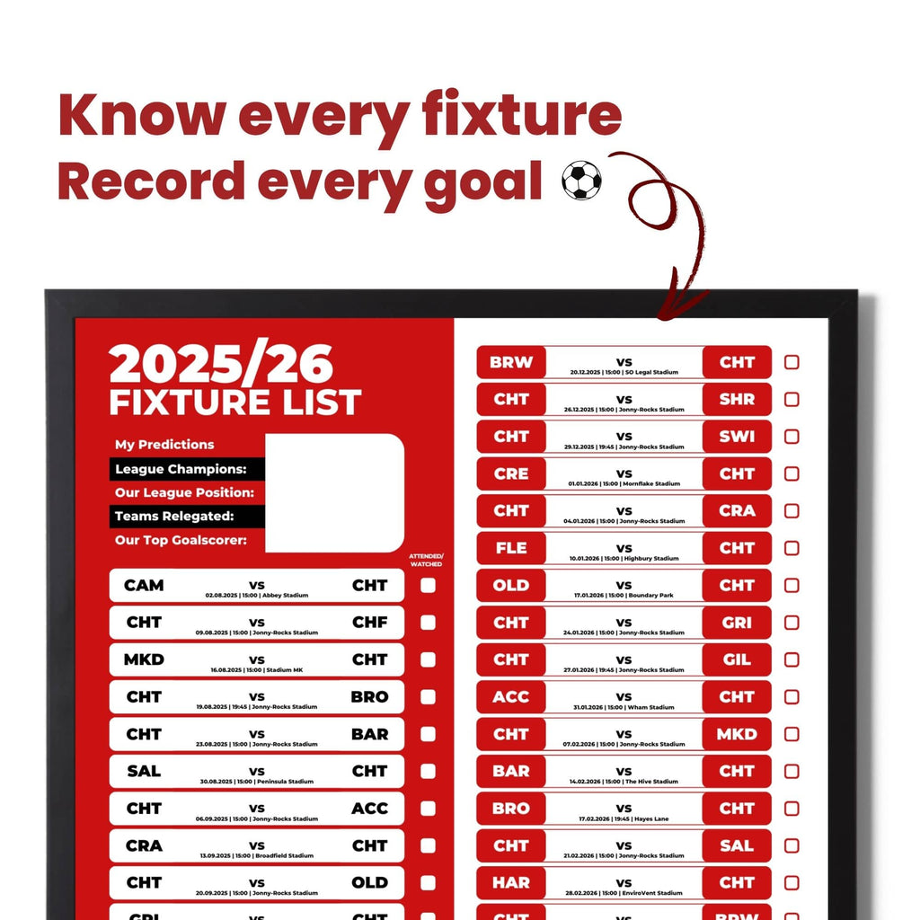 League 2 Clubs - 2025/26 Football Fixture Poster - A3 Size (29.7x42cm)