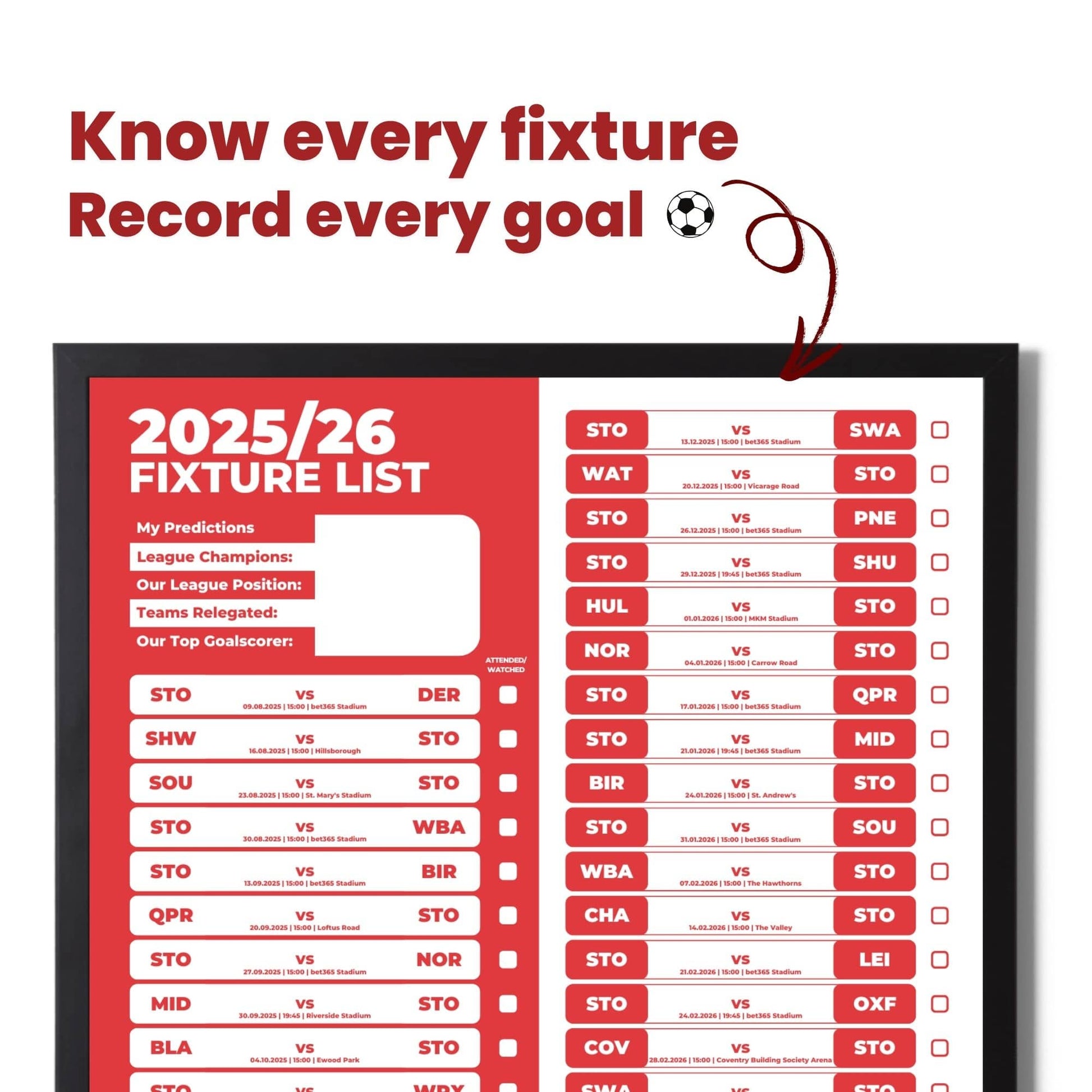 Championship Clubs - 2025/26 Football Fixture Poster - A3 Size (29.7x42cm)