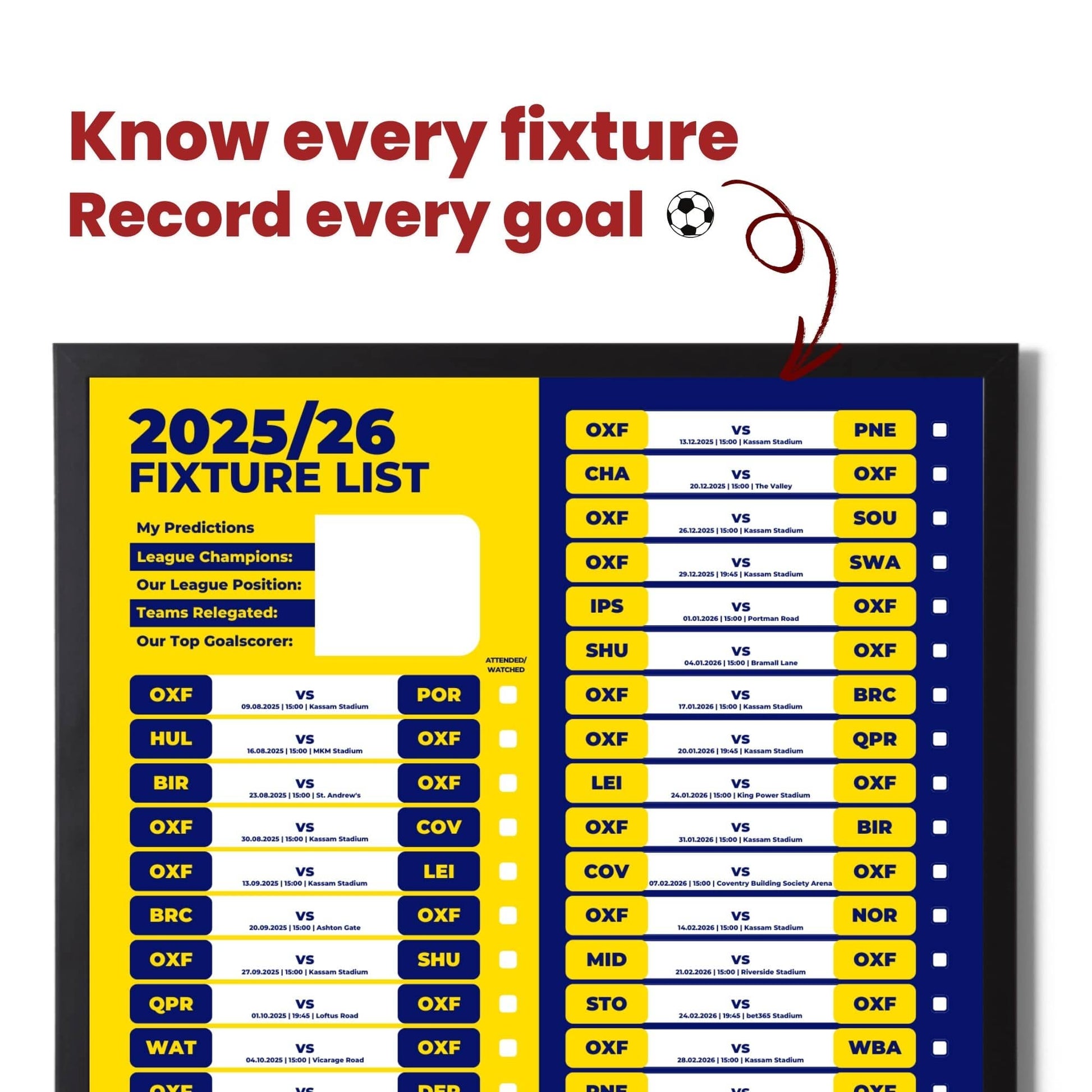 Championship Clubs - 2025/26 Football Fixture Poster - A3 Size (29.7x42cm)