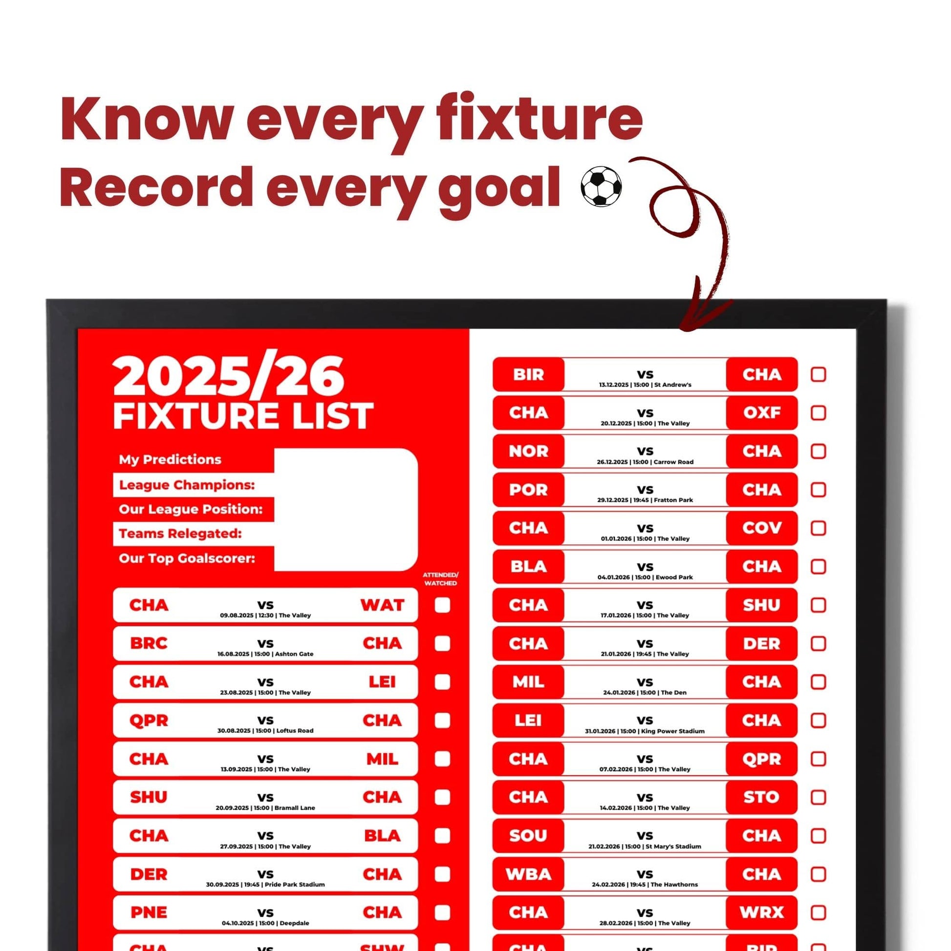 Championship Clubs - 2025/26 Football Fixture Poster - A3 Size (29.7x42cm)
