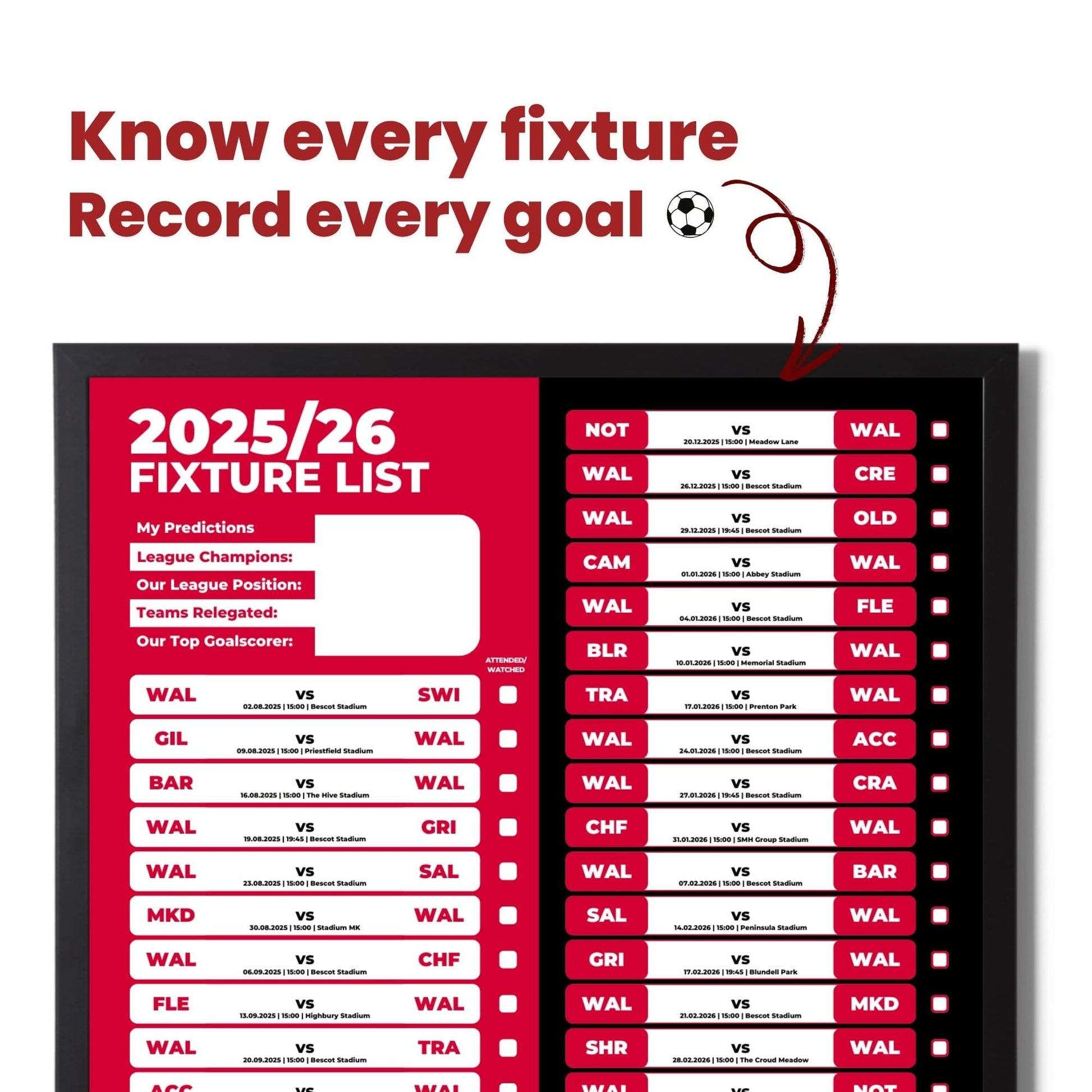League 2 Clubs - 2025/26 Football Fixture Poster - A3 Size (29.7x42cm)