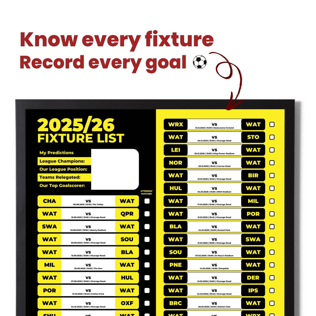 Championship Clubs - 2025/26 Football Fixture Poster - A3 Size (29.7x42cm)