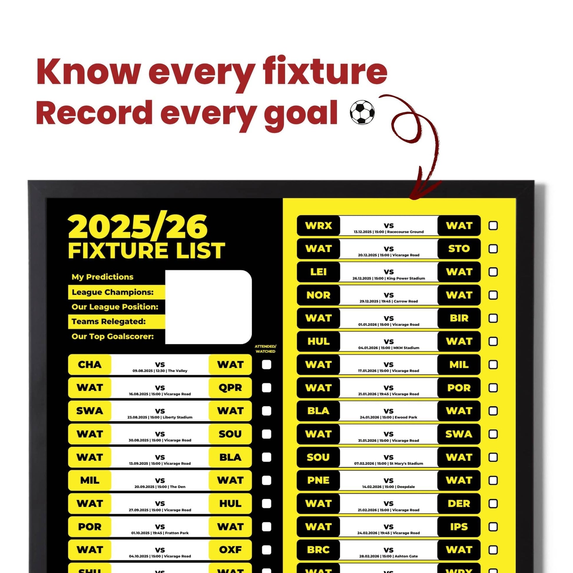 Championship Clubs - 2025/26 Football Fixture Poster - A3 Size (29.7x42cm)