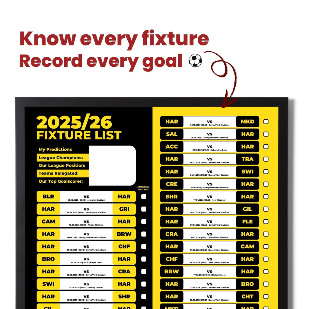 League 2 Clubs - 2025/26 Football Fixture Poster - A3 Size (29.7x42cm)