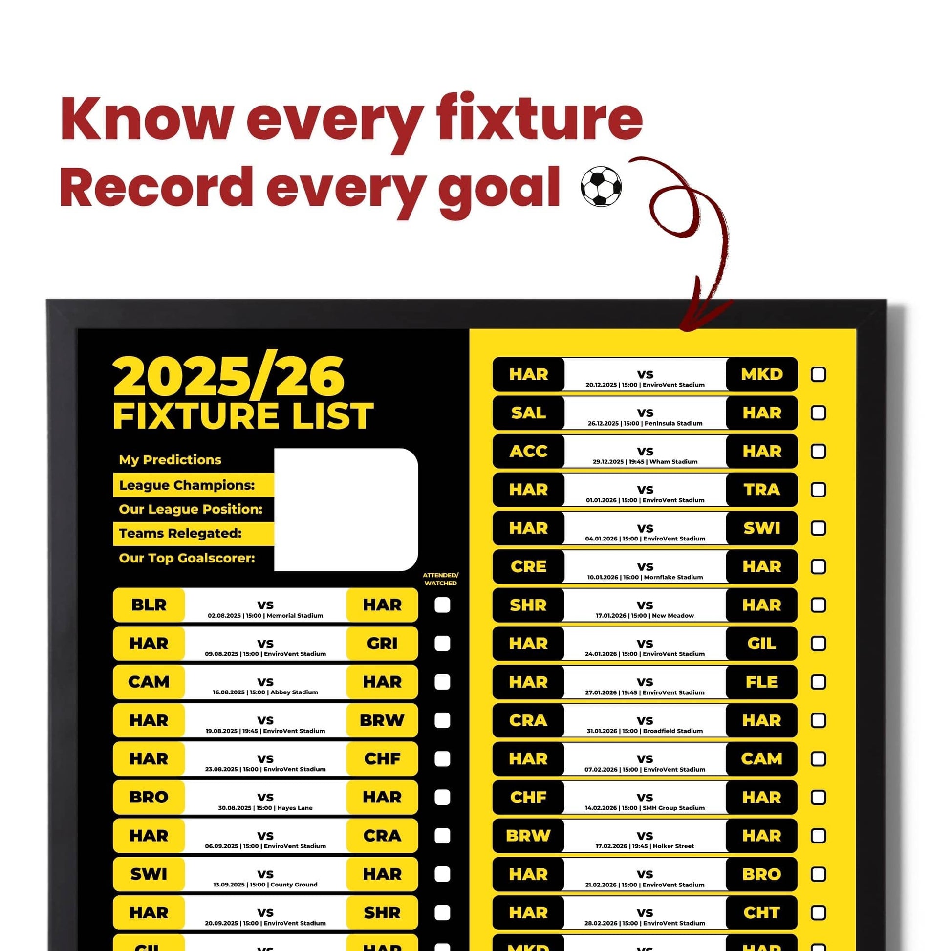 League 2 Clubs - 2025/26 Football Fixture Poster - A3 Size (29.7x42cm)
