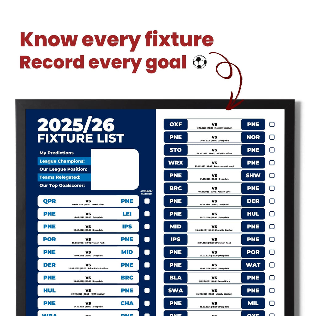 Championship Clubs - 2025/26 Football Fixture Poster - A3 Size (29.7x42cm)