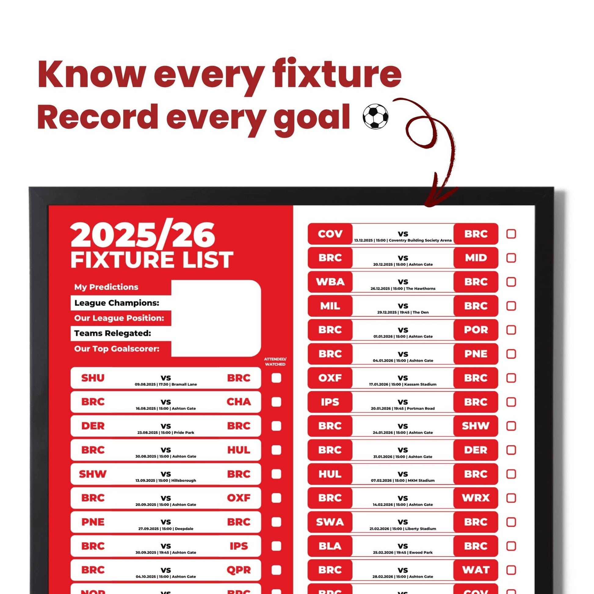 Championship Clubs - 2025/26 Football Fixture Poster - A3 Size (29.7x42cm)