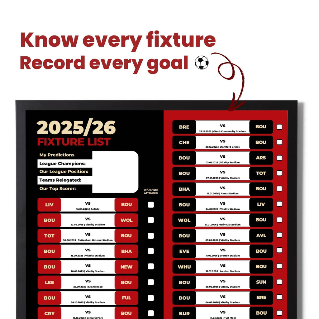 Premier League Clubs - 2025/26 Football Fixture Poster - A3 Size (29.7x42cm)