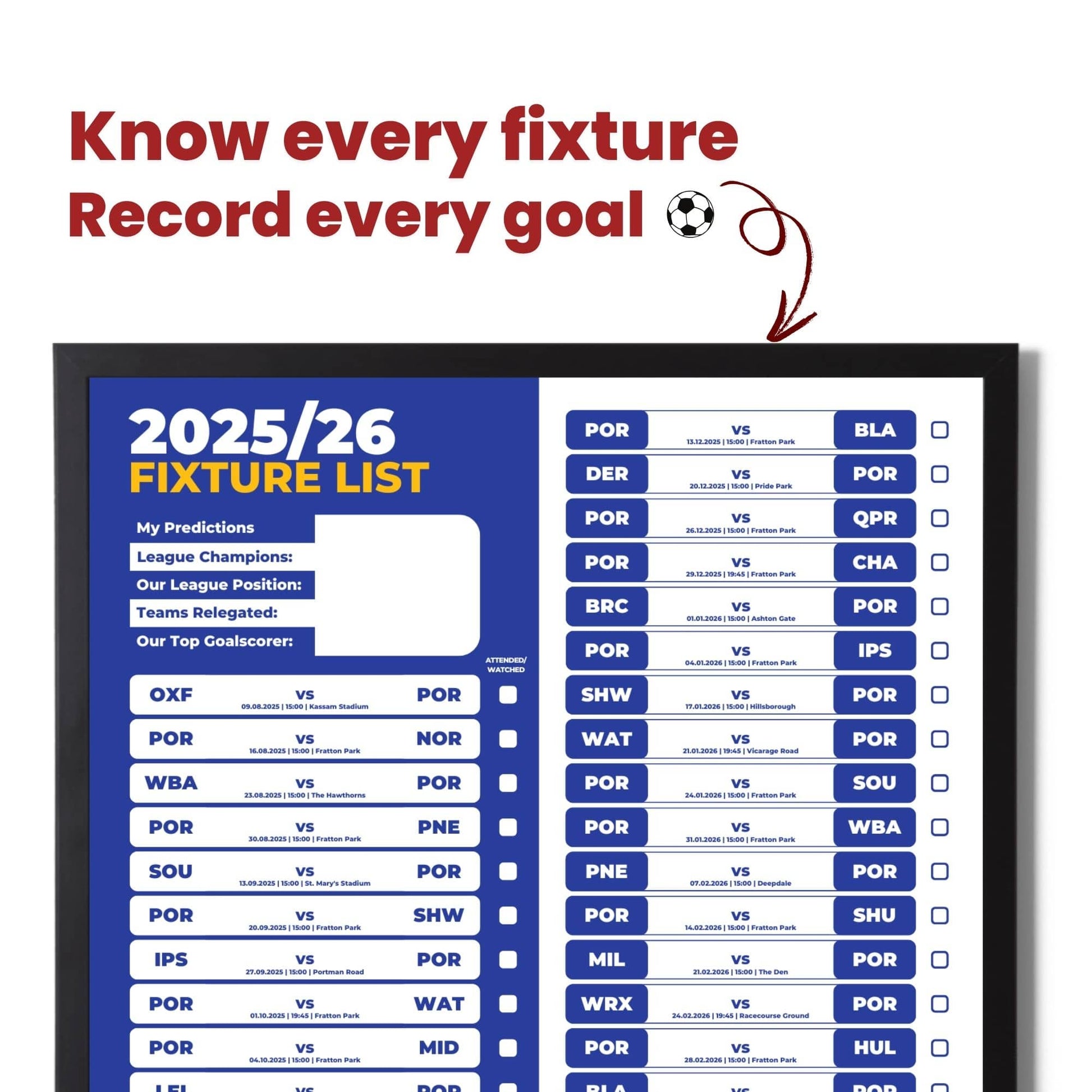 Championship Clubs - 2025/26 Football Fixture Poster - A3 Size (29.7x42cm)