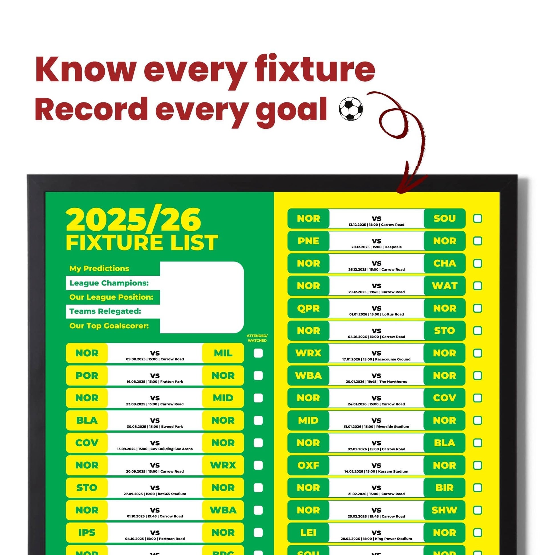 Championship Clubs - 2025/26 Football Fixture Poster - A3 Size (29.7x42cm)