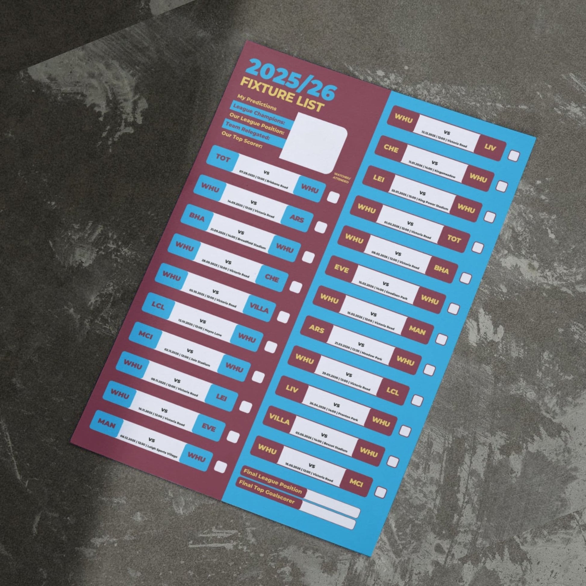 Women's Super League Clubs - 2025/26 Football Fixture Poster - A3 Size (29.7x42cm)