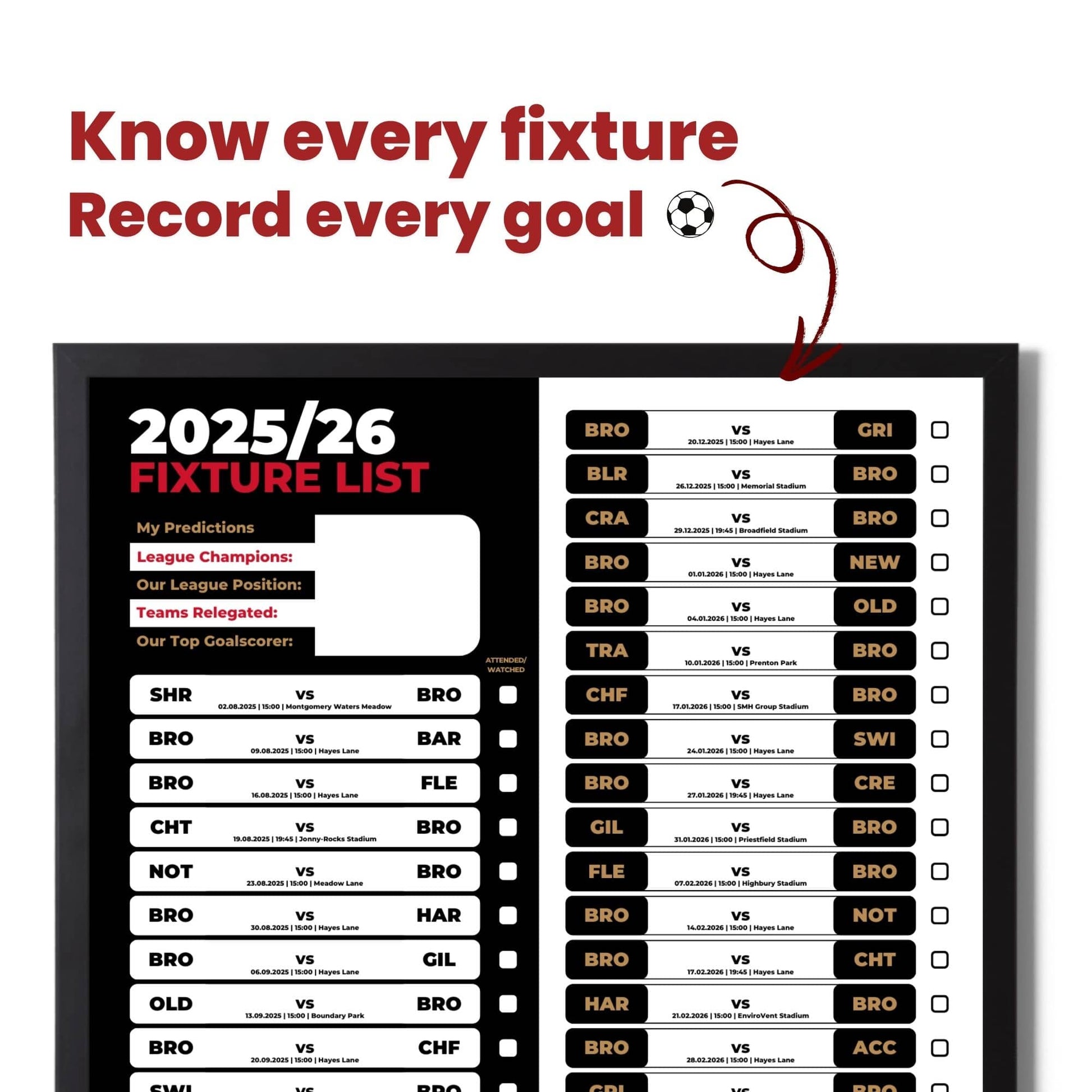 League 2 Clubs - 2025/26 Football Fixture Poster - A3 Size (29.7x42cm)