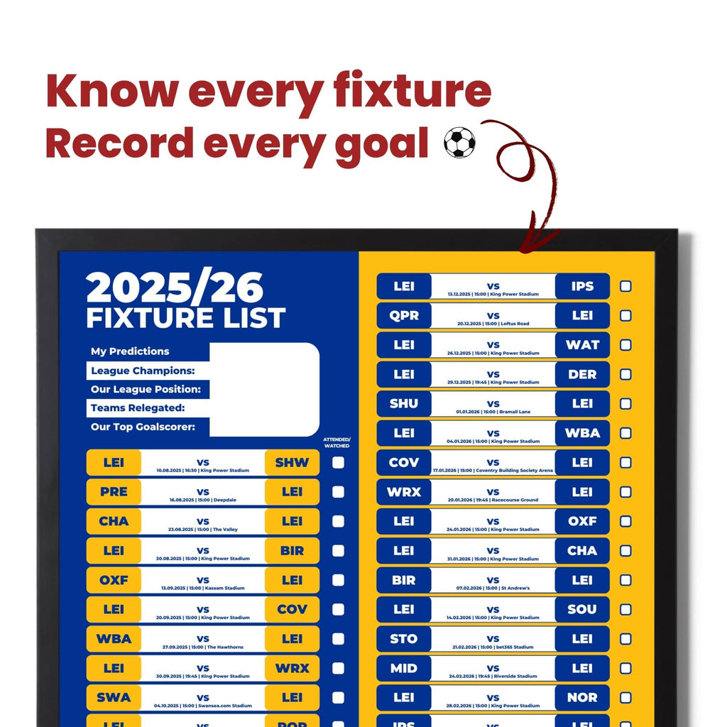 Championship Clubs - 2025/26 Football Fixture Poster - A3 Size (29.7x42cm)
