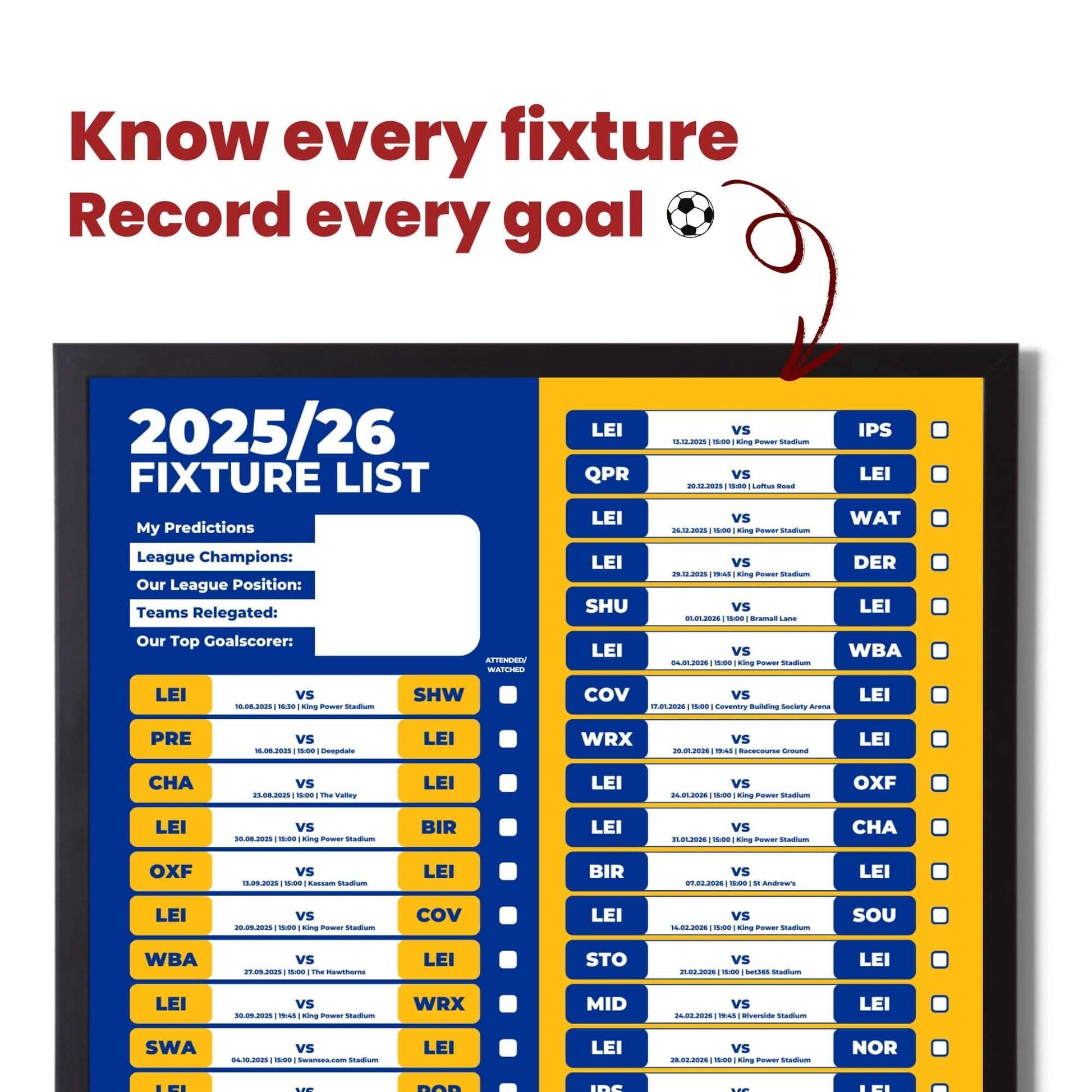 Championship Clubs - 2025/26 Football Fixture Poster - A3 Size (29.7x42cm)