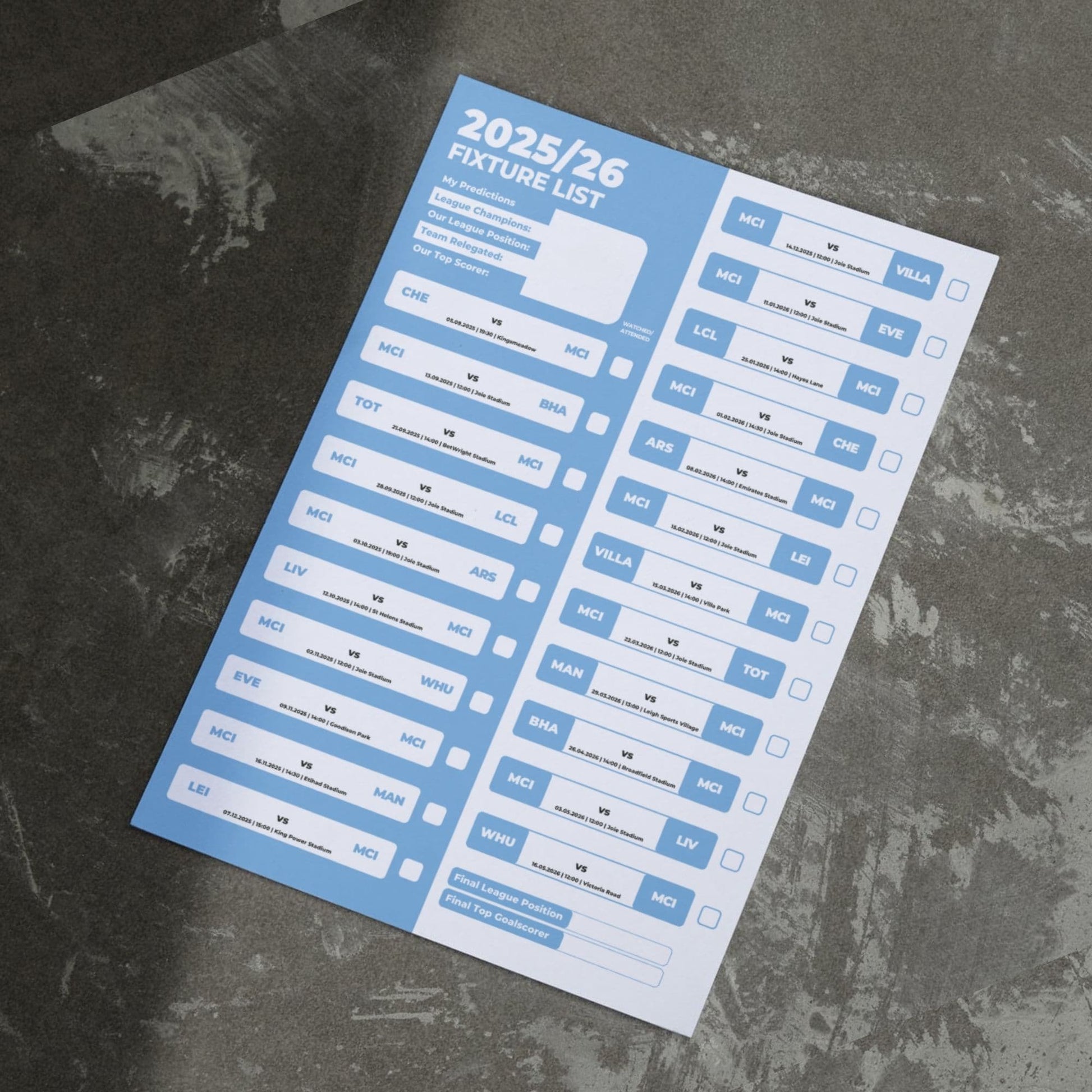Women's Super League Clubs - 2025/26 Football Fixture Poster - A3 Size (29.7x42cm)