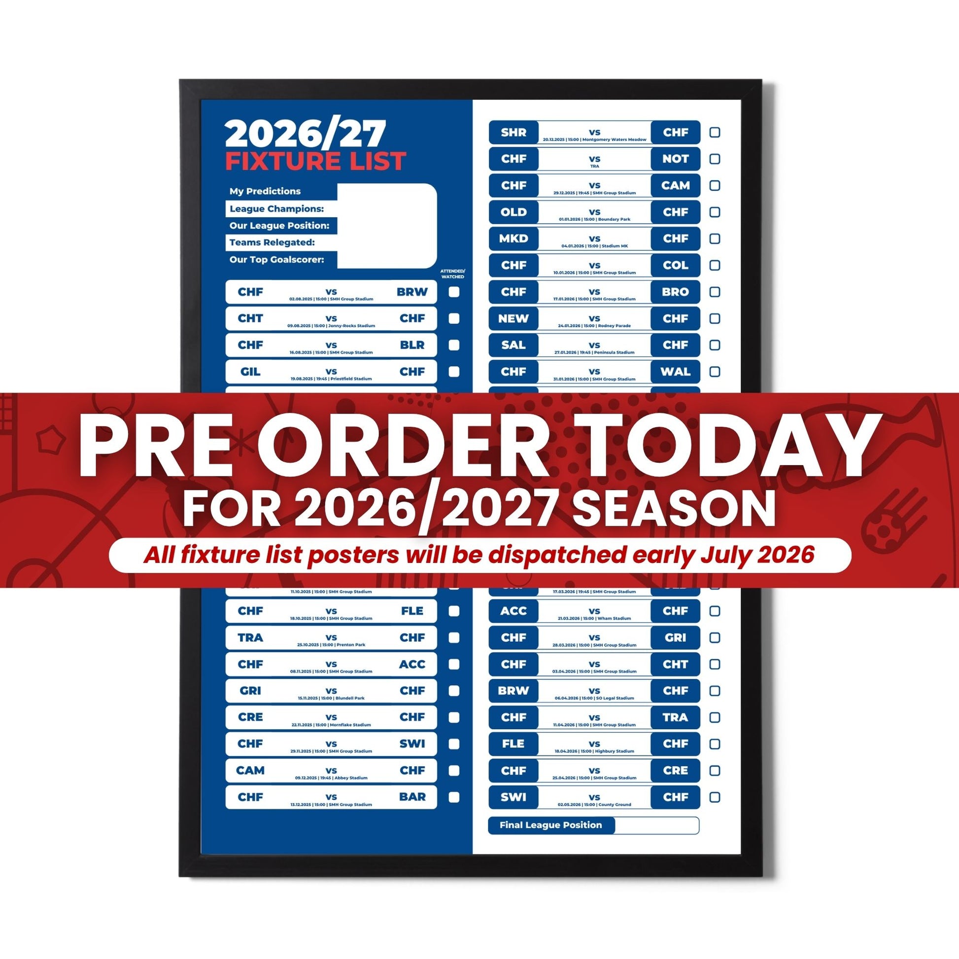 Pre-Order League 2 Clubs - 2026/27 Fixture Poster