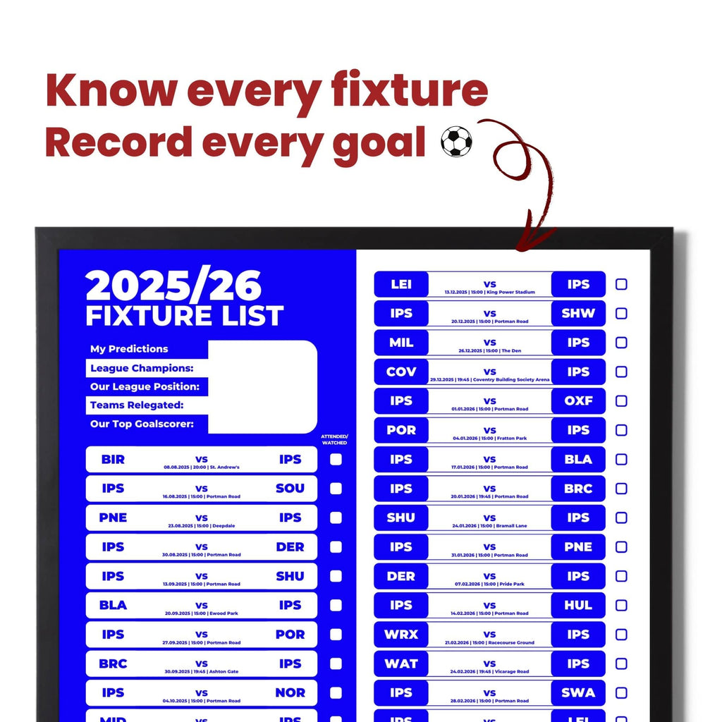 Championship Clubs - 2025/26 Football Fixture Poster - A3 Size (29.7x42cm)
