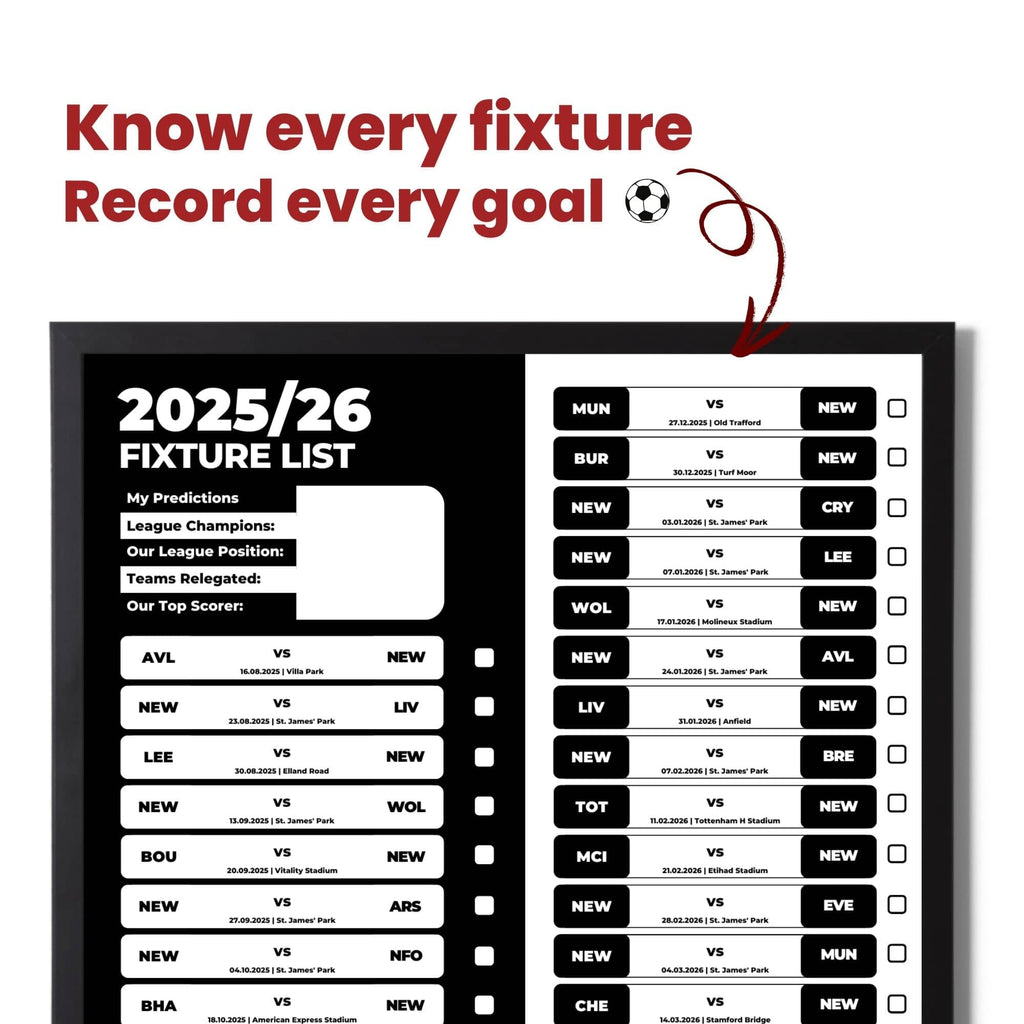 Premier League Clubs - 2025/26 Football Fixture Poster - A3 Size (29.7x42cm)