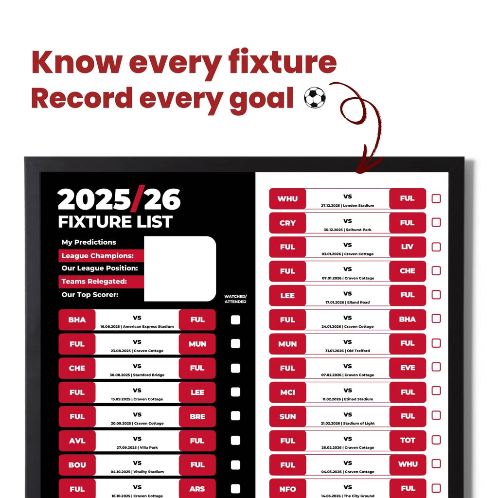 Premier League Clubs - 2025/26 Football Fixture Poster - A3 Size (29.7x42cm)