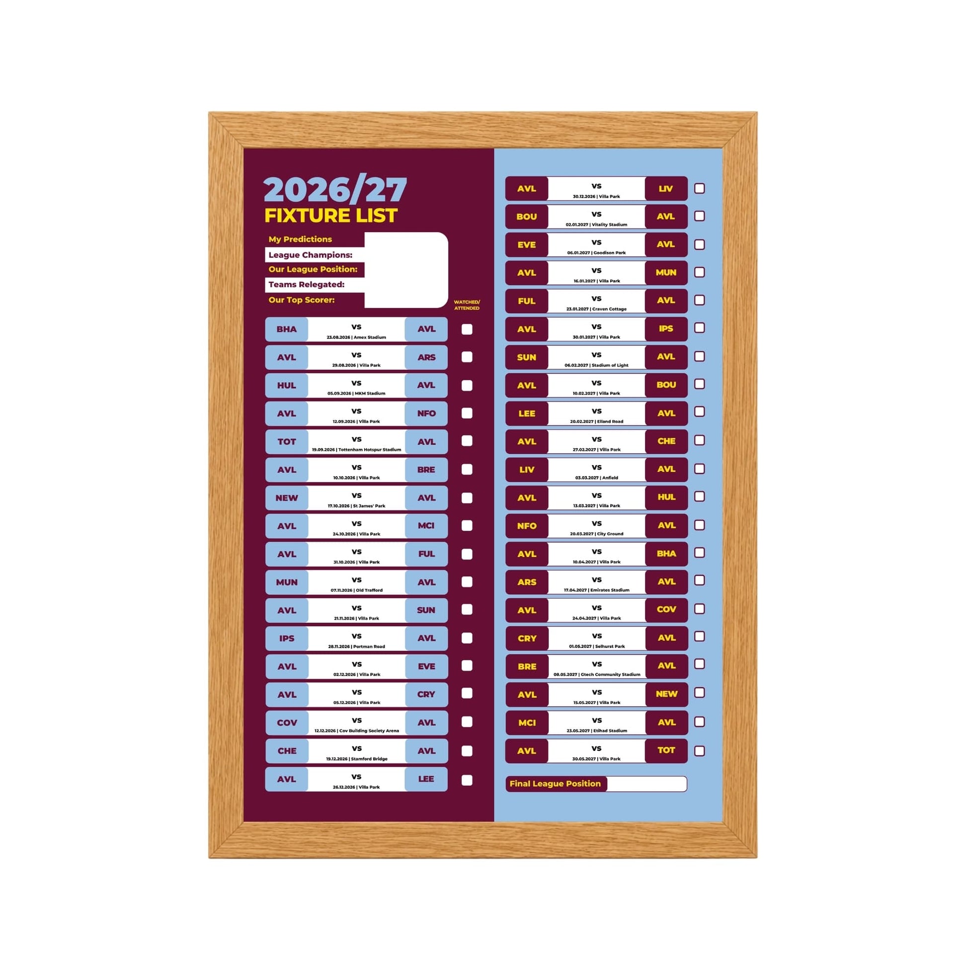Aston Villa — Oak Frame Mockup