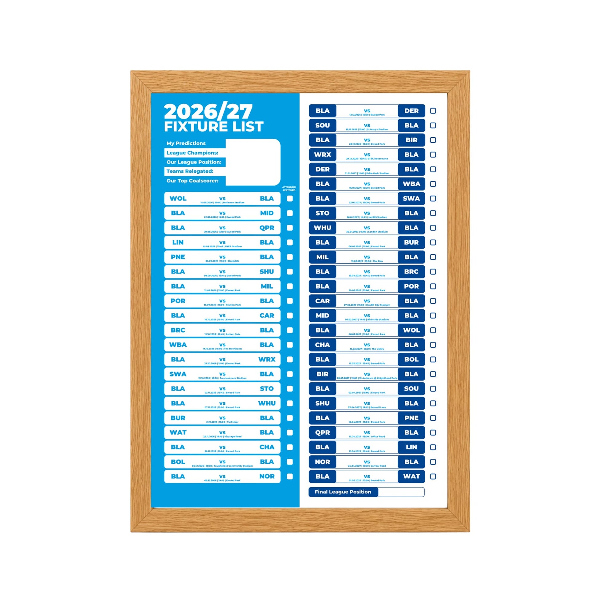 Blackburn Rovers — Oak Frame Mockup