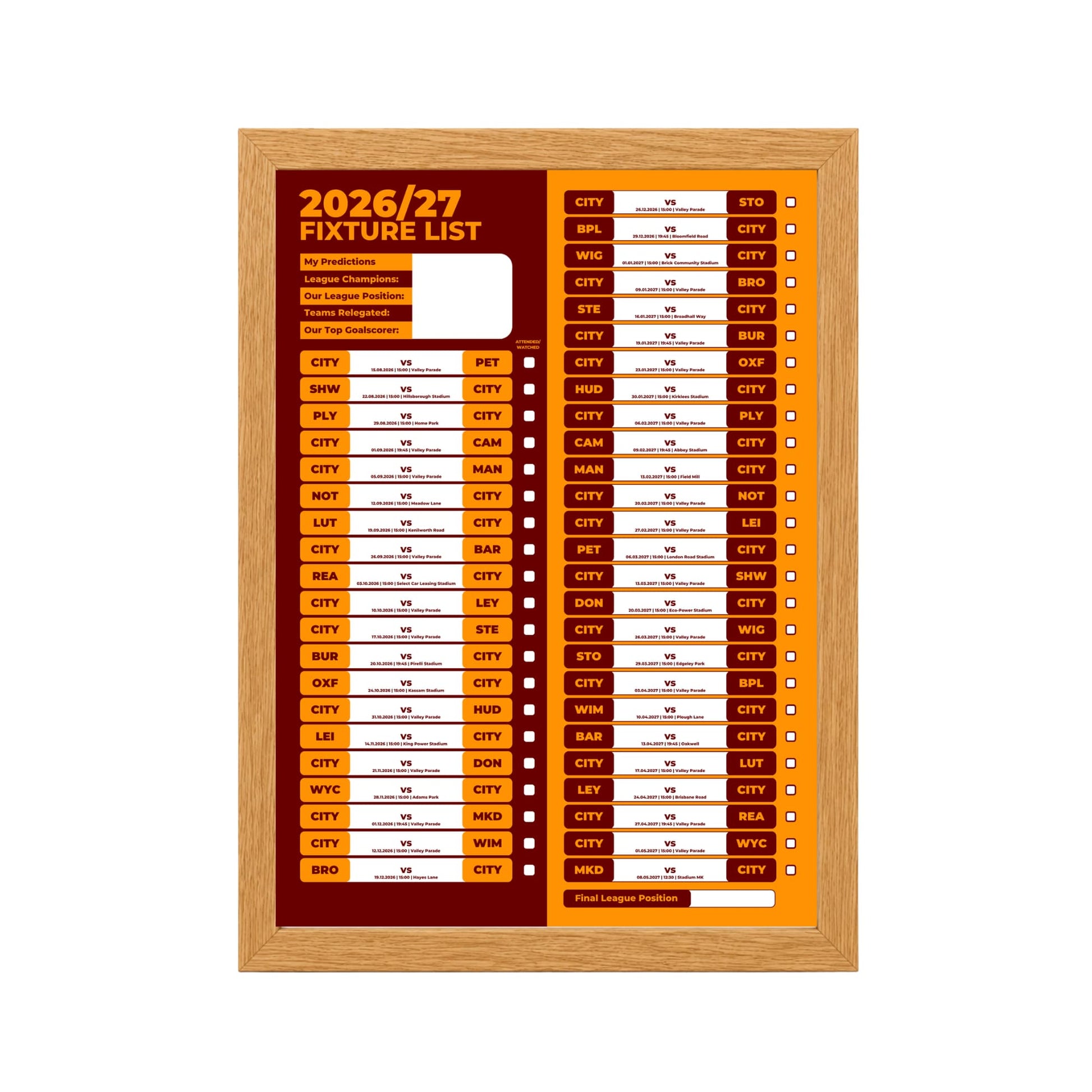 Bradford City — Oak Frame Mockup