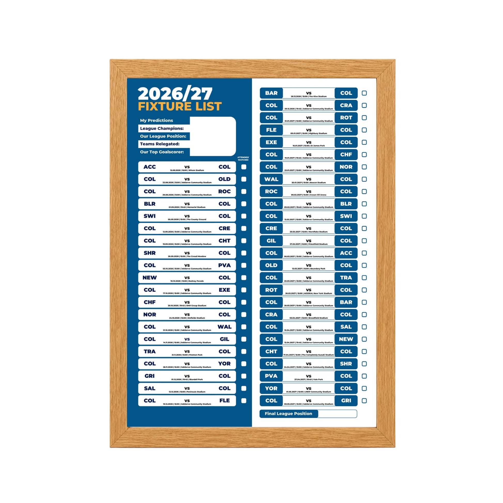 Colchester United — Oak Frame Mockup