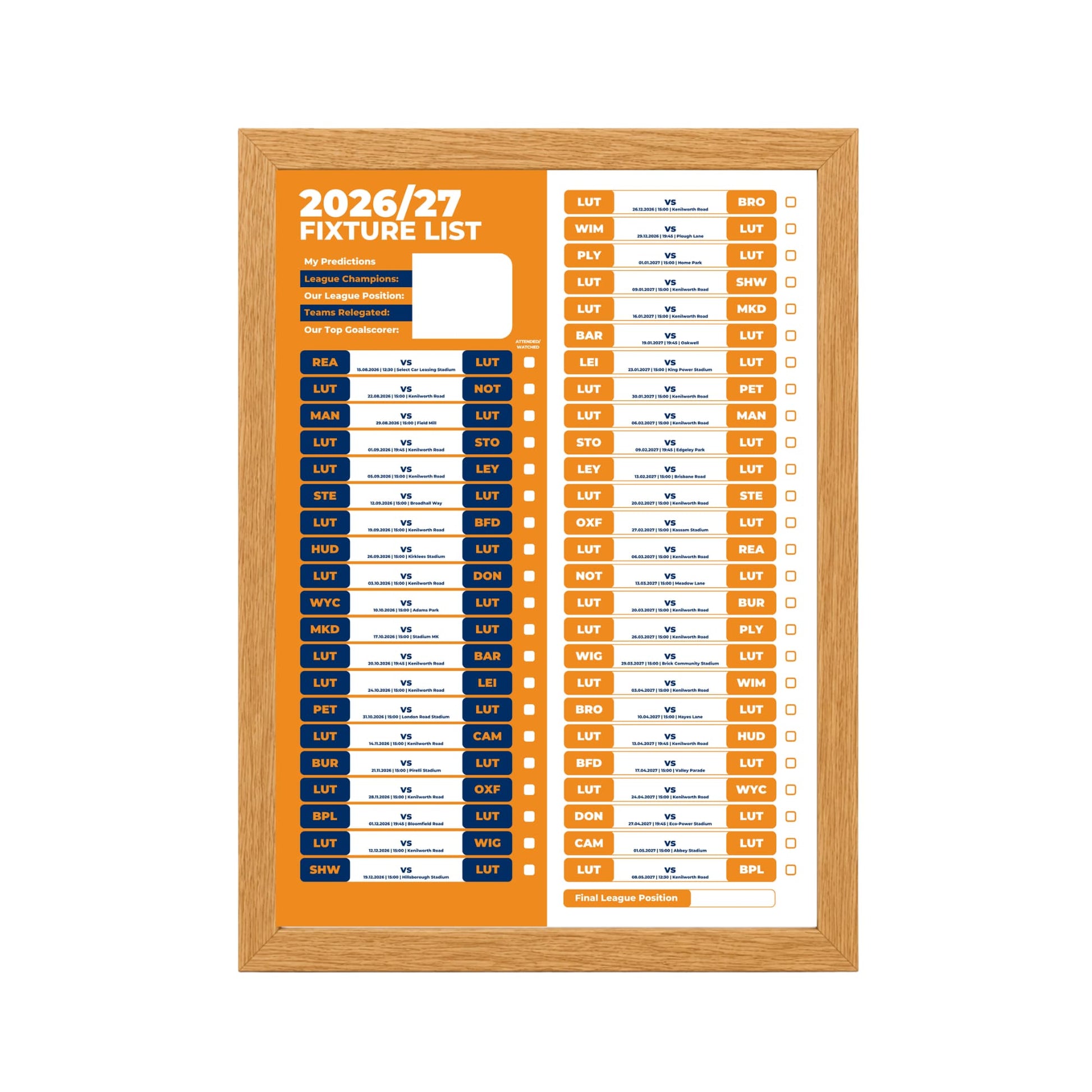 Luton Town — Oak Frame Mockup