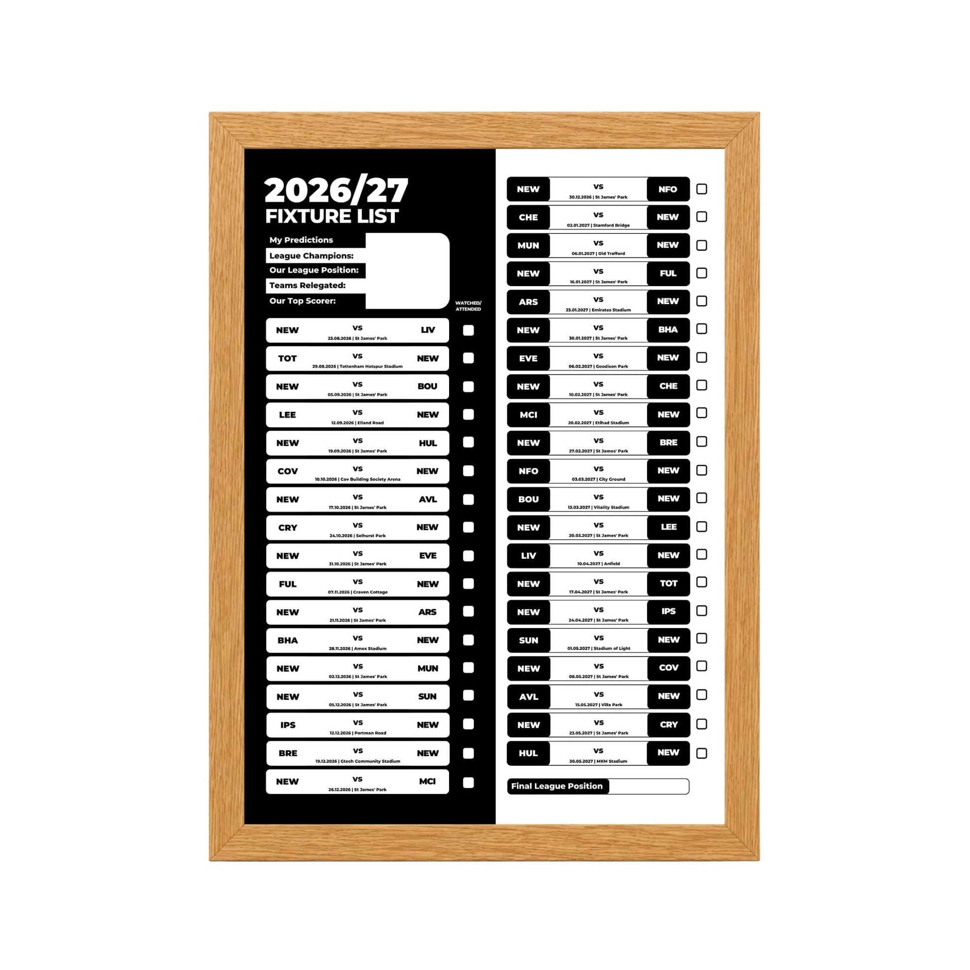 Newcastle United — Oak Frame Mockup