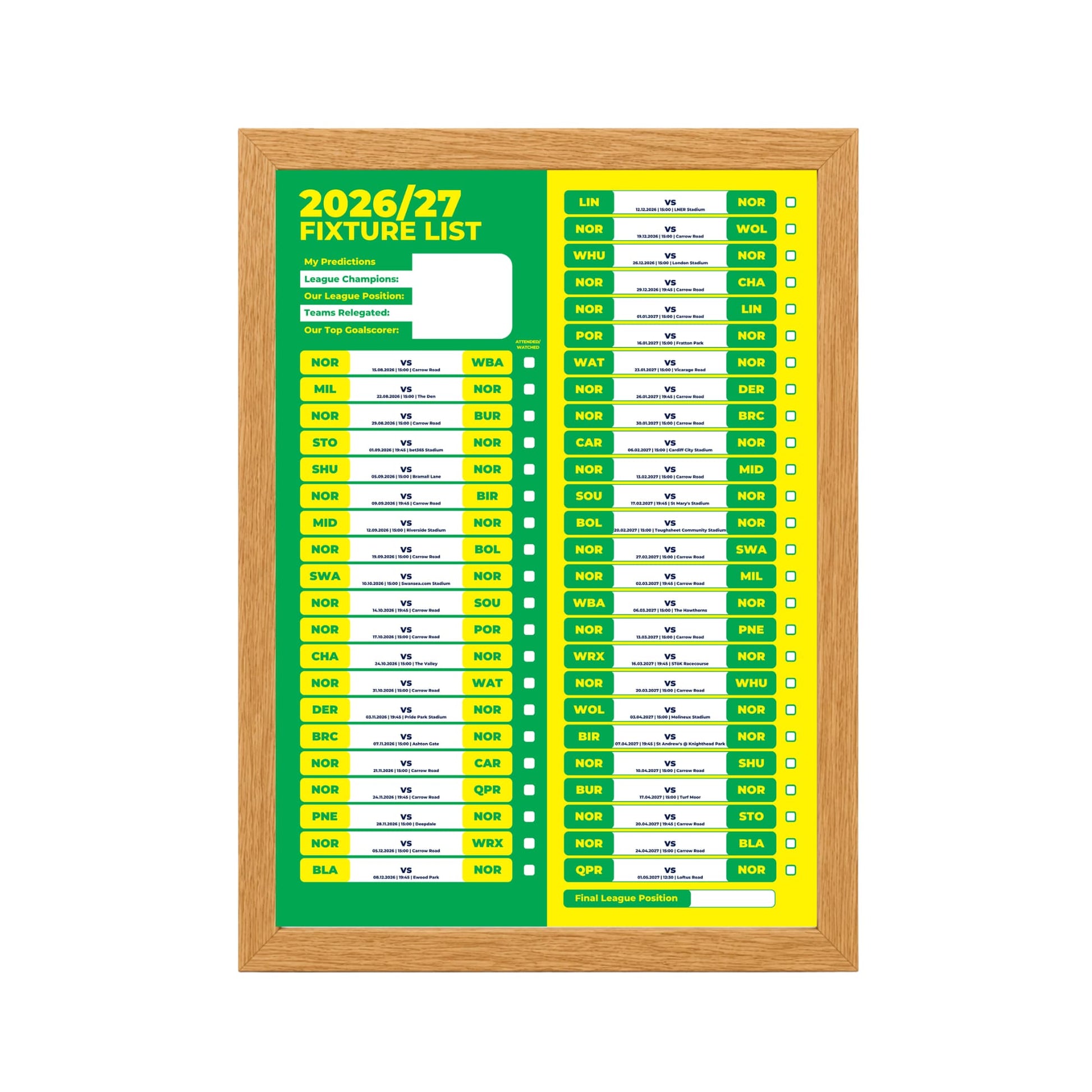Norwich City — Oak Frame Mockup