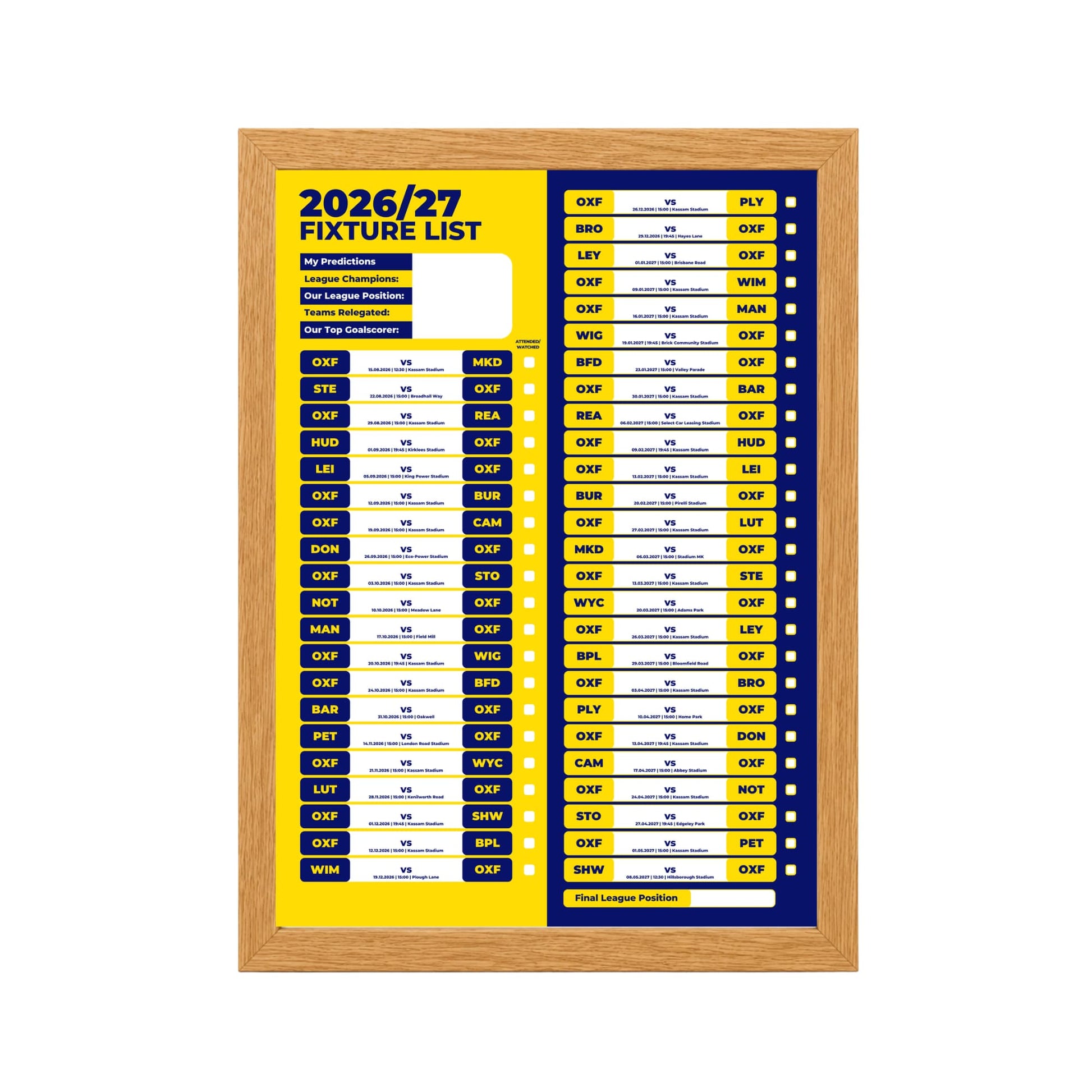 Oxford United — Oak Frame Mockup