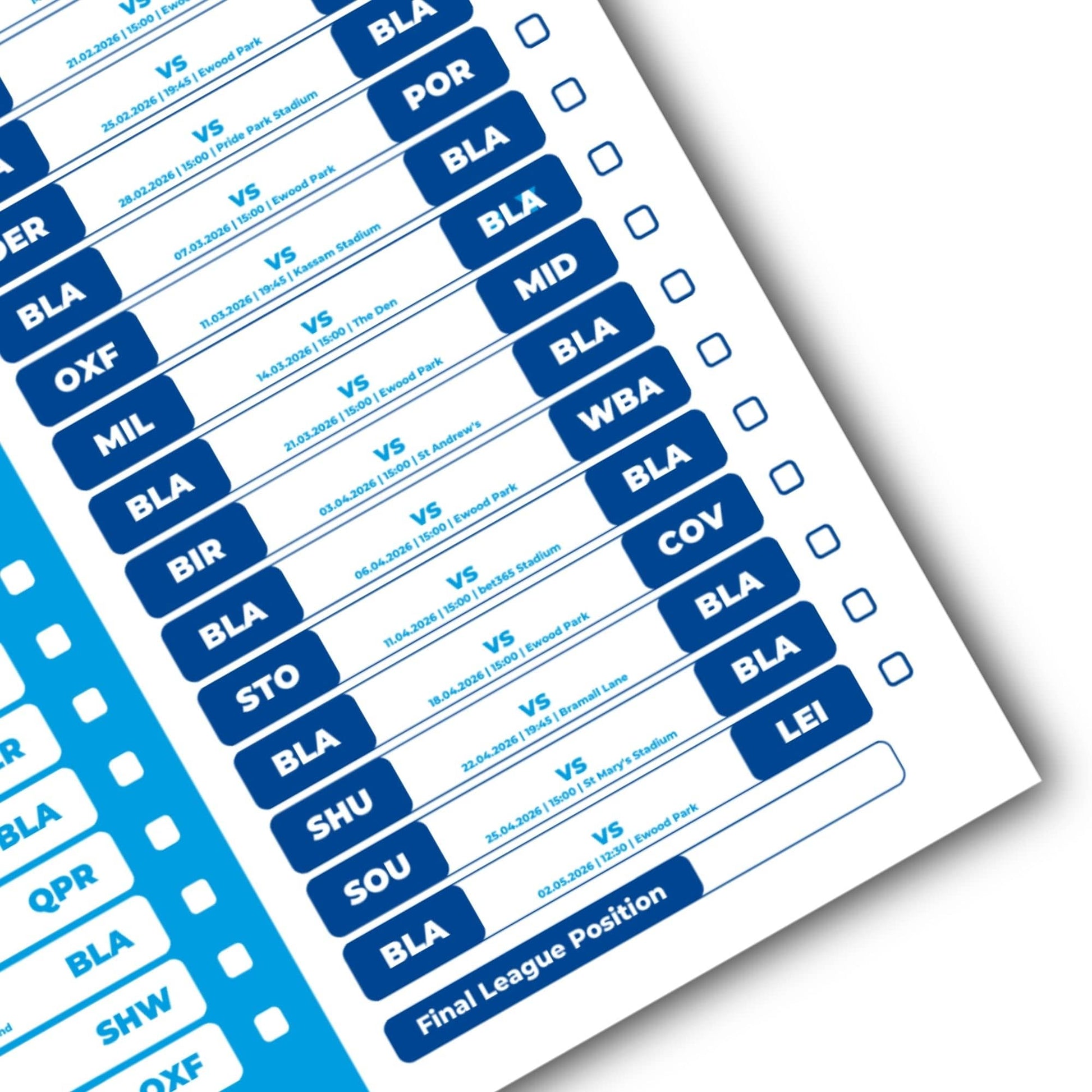 Championship Clubs - 2025/26 Football Fixture Poster - A3 Size (29.7x42cm)