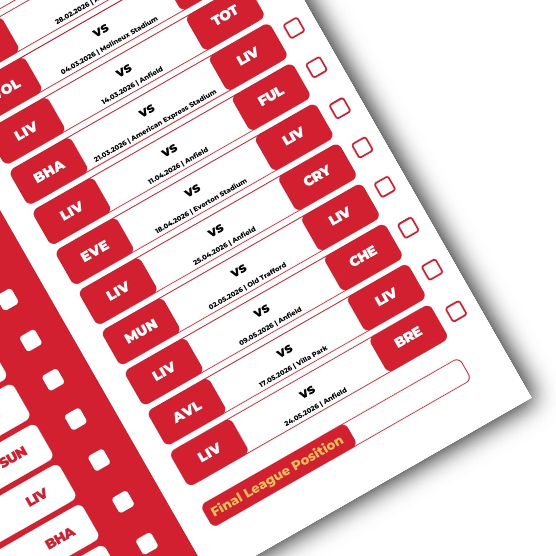 Premier League Clubs - 2025/26 Football Fixture Poster - A3 Size (29.7x42cm)