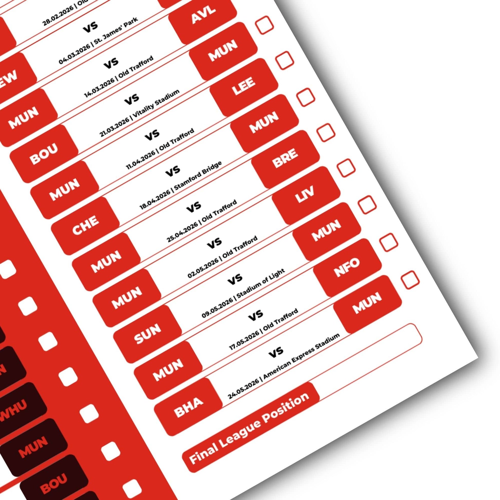 Premier League Clubs - 2025/26 Football Fixture Poster - A3 Size (29.7x42cm)
