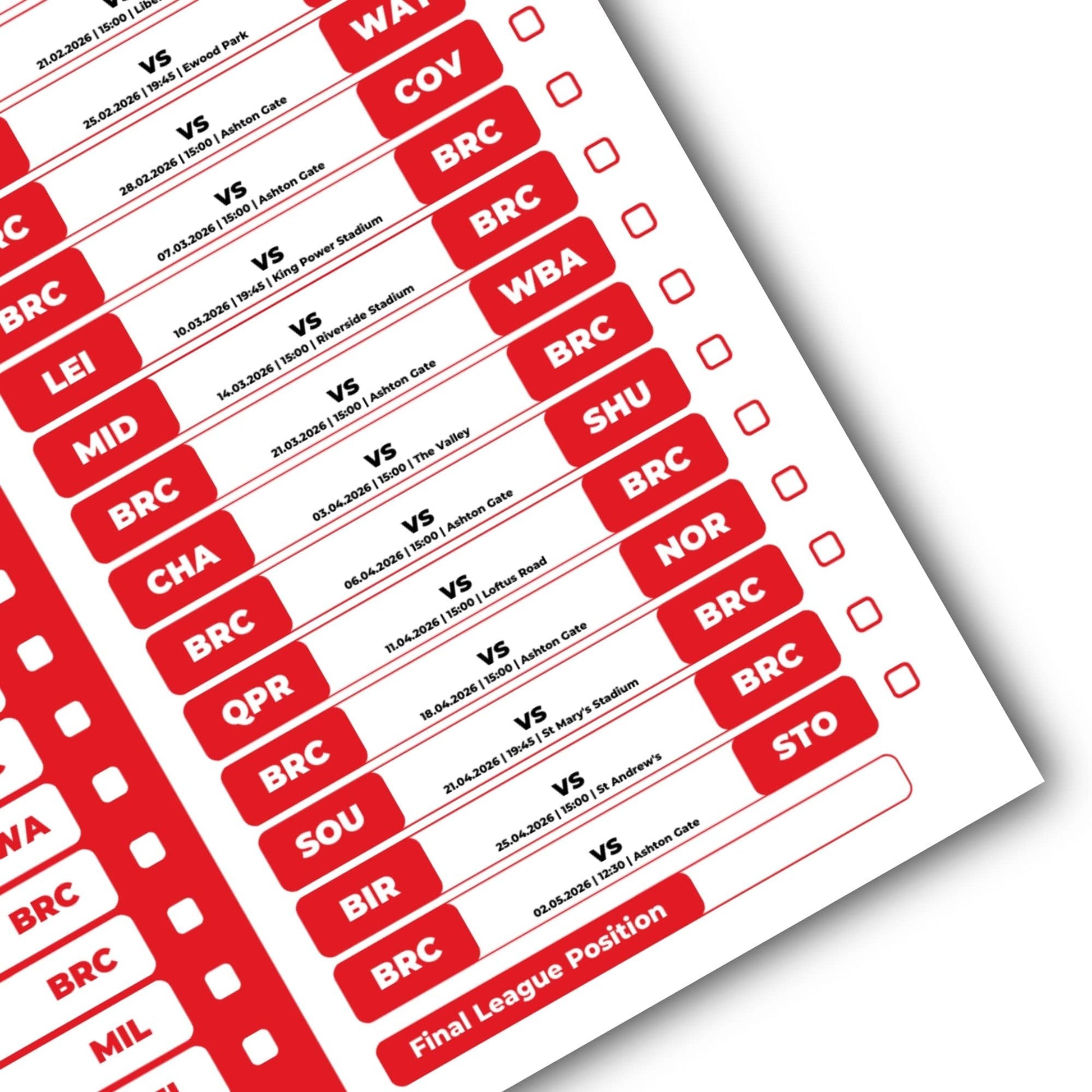 Championship Clubs - 2025/26 Football Fixture Poster - A3 Size (29.7x42cm)