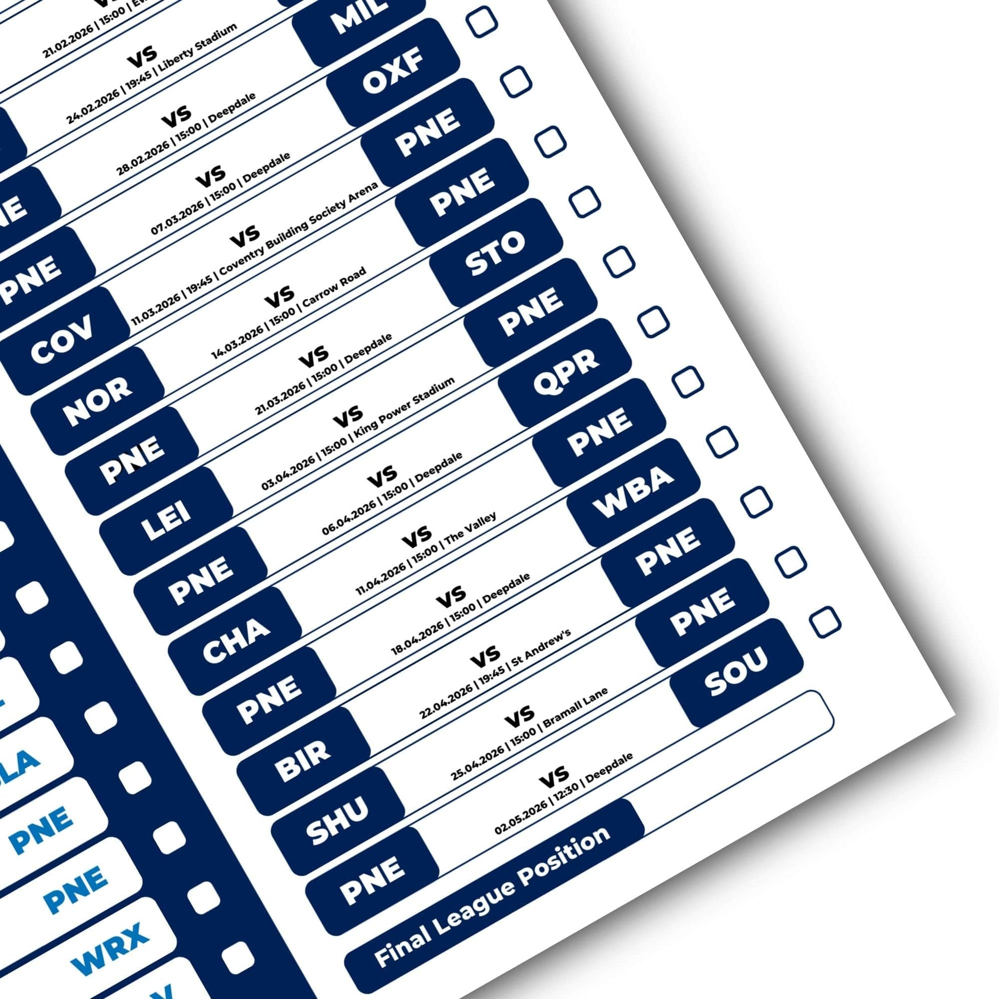 Championship Clubs - 2025/26 Football Fixture Poster - A3 Size (29.7x42cm)