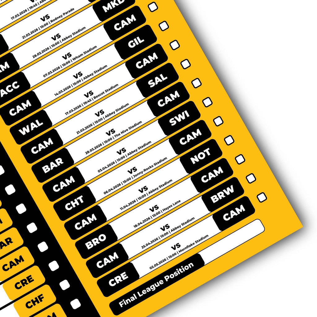 League 2 Clubs - 2025/26 Football Fixture Poster - A3 Size (29.7x42cm)