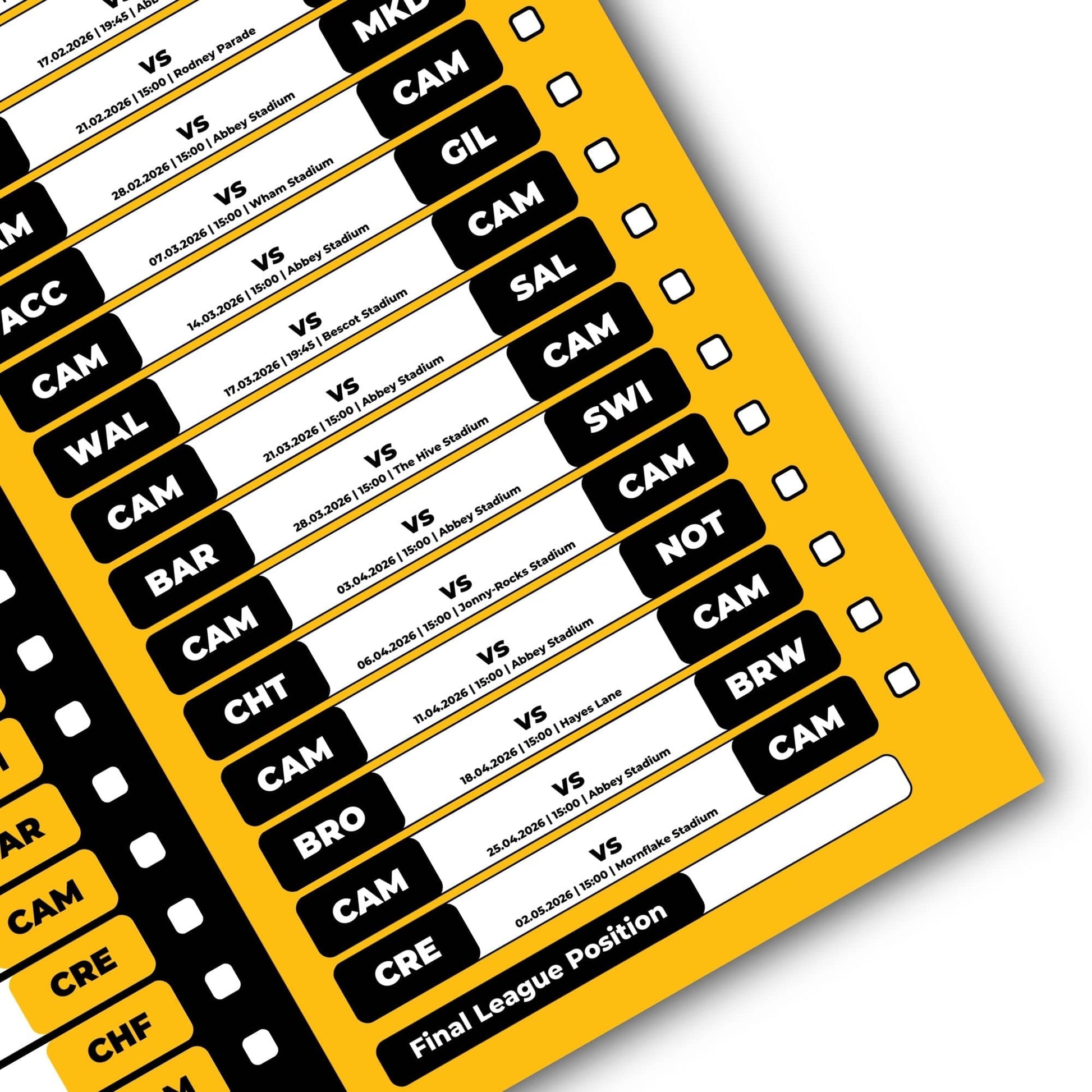 League 2 Clubs - 2025/26 Football Fixture Poster - A3 Size (29.7x42cm)