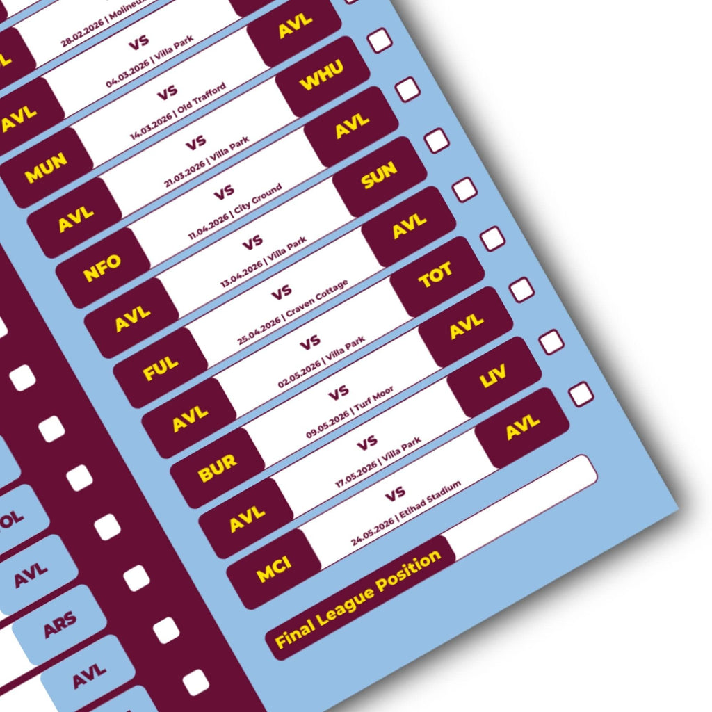 Premier League Clubs - 2025/26 Football Fixture Poster - A3 Size (29.7x42cm)