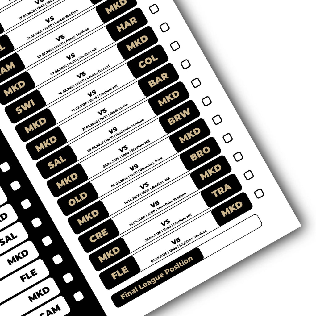 League 2 Clubs - 2025/26 Football Fixture Poster - A3 Size (29.7x42cm)