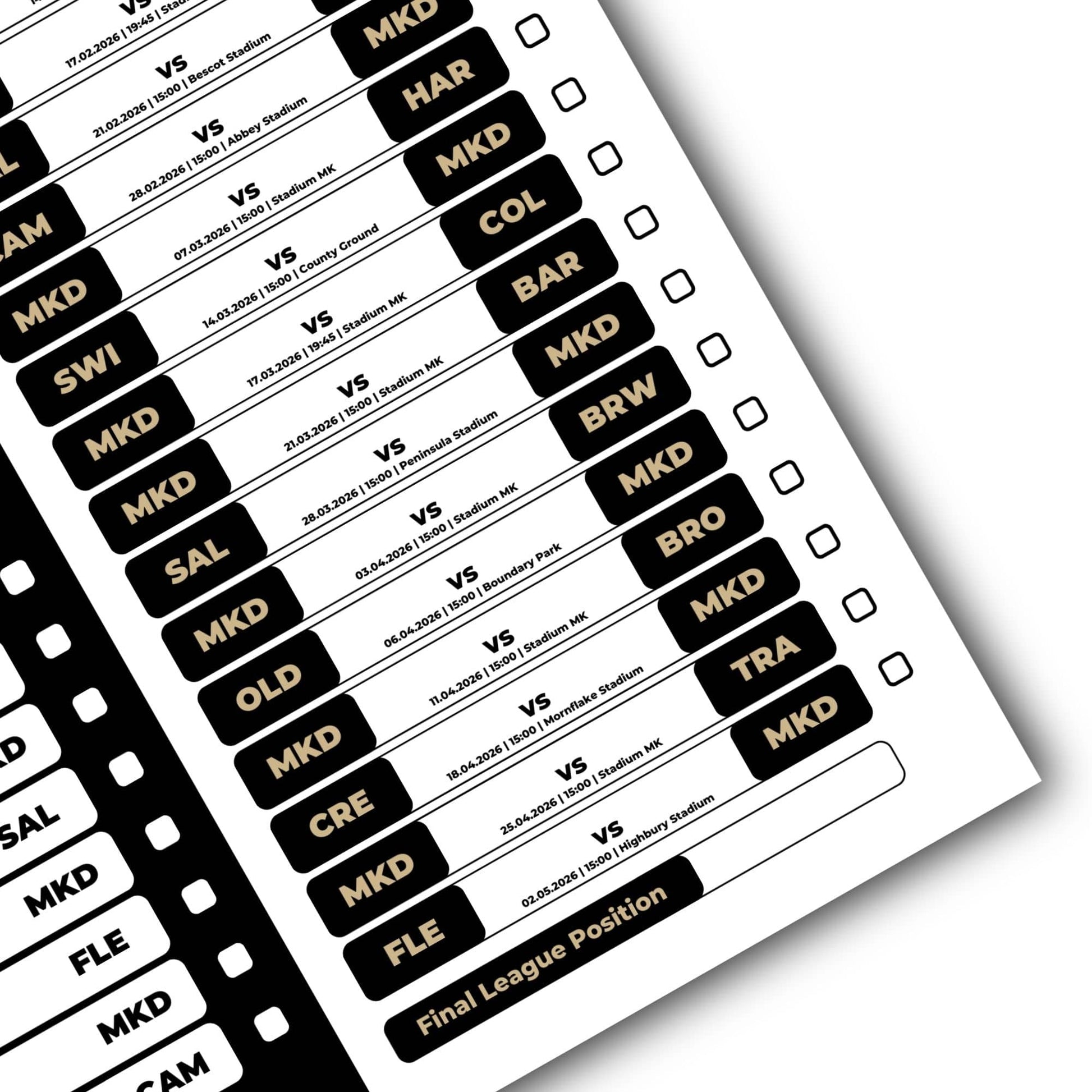 League 2 Clubs - 2025/26 Football Fixture Poster - A3 Size (29.7x42cm)
