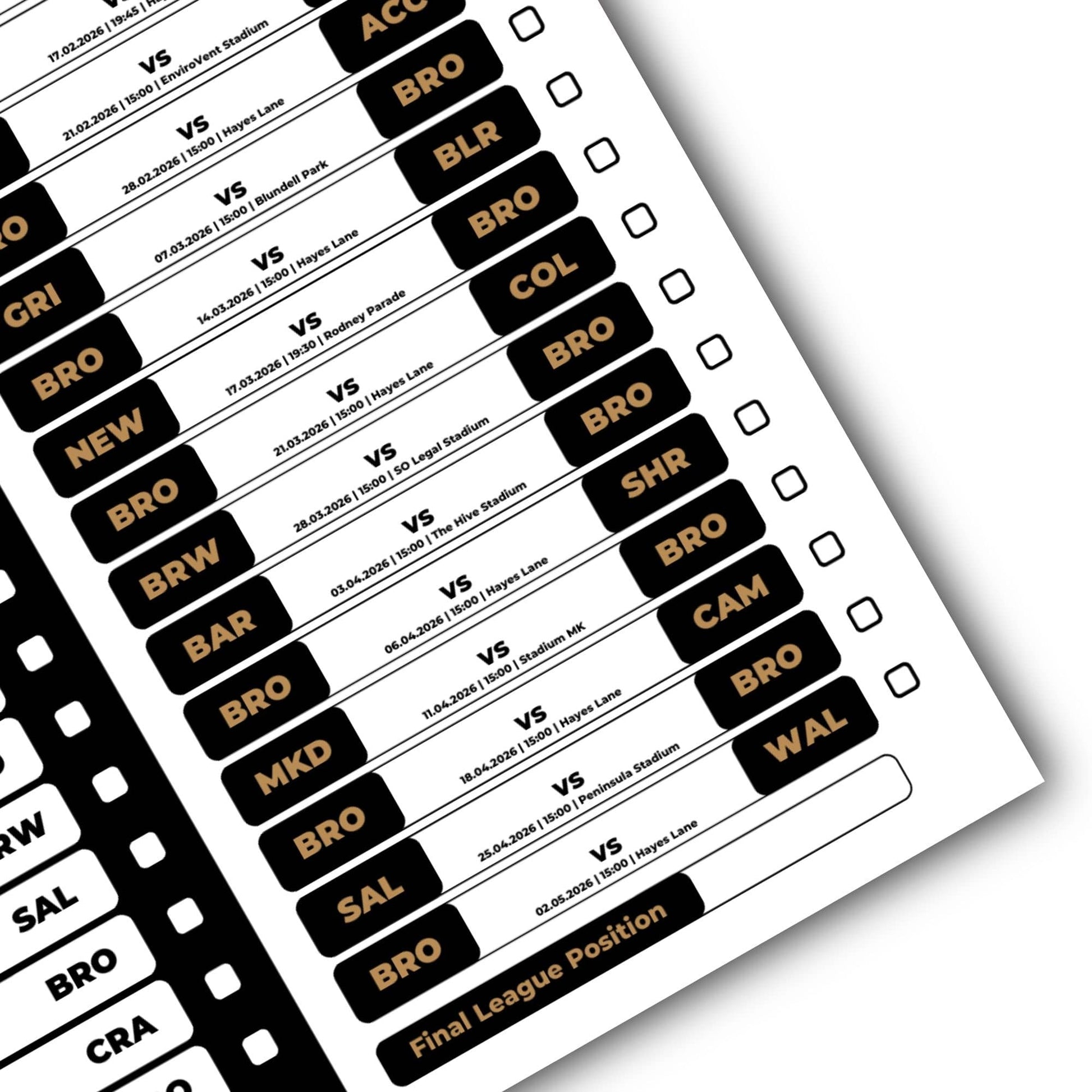 League 2 Clubs - 2025/26 Football Fixture Poster - A3 Size (29.7x42cm)