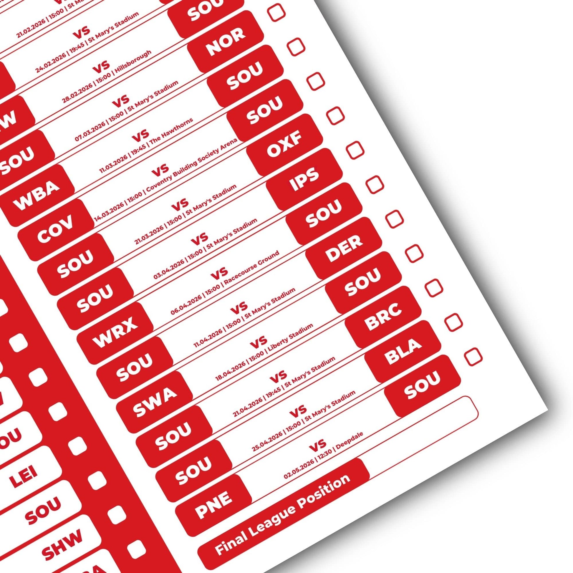 Championship Clubs - 2025/26 Football Fixture Poster - A3 Size (29.7x42cm)