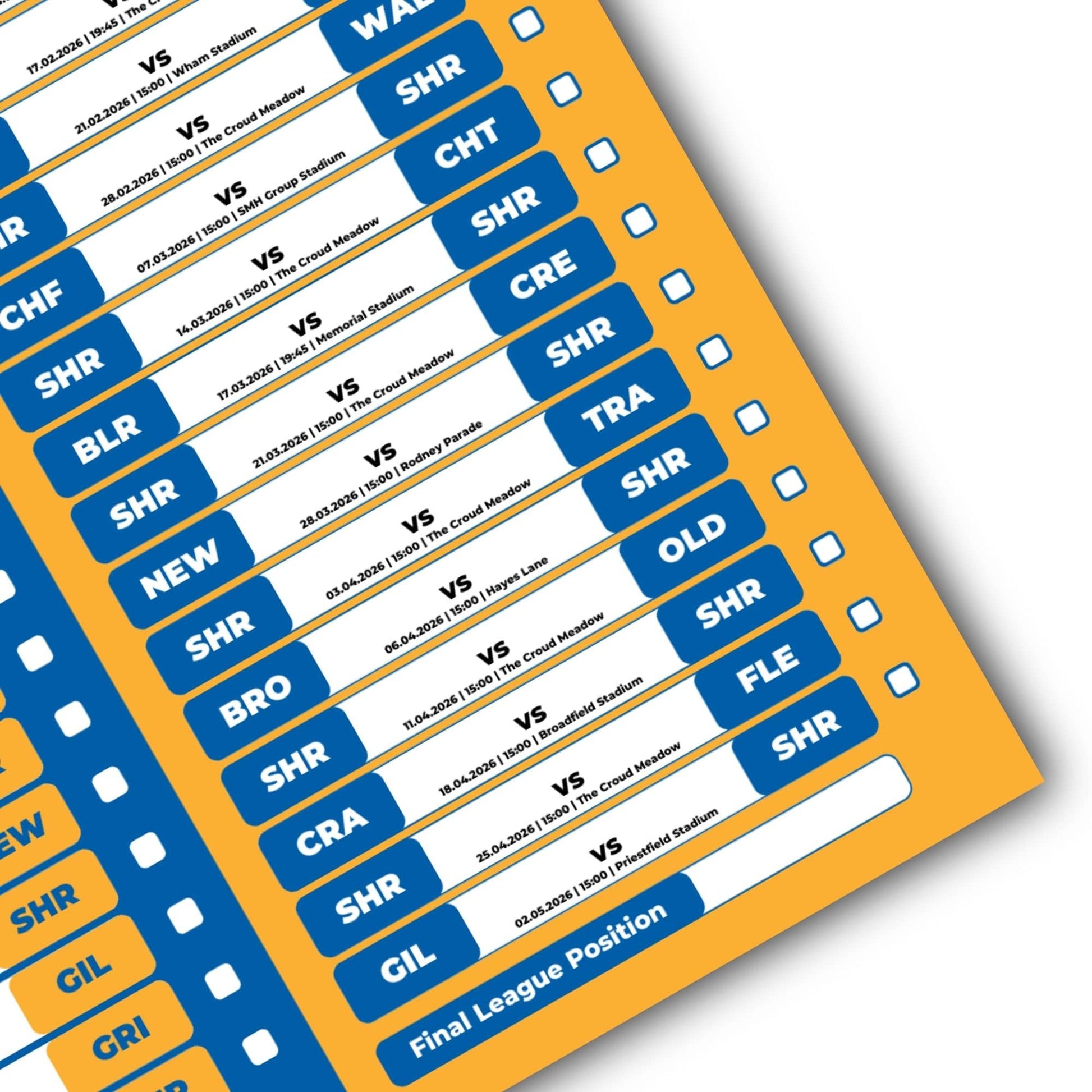 League 2 Clubs - 2025/26 Football Fixture Poster - A3 Size (29.7x42cm)
