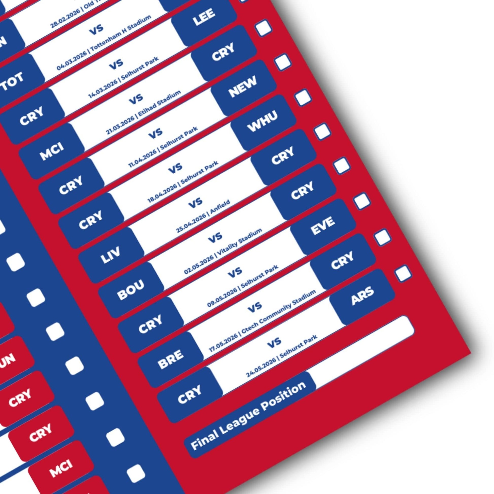 Premier League Clubs - 2025/26 Football Fixture Poster - A3 Size (29.7x42cm)