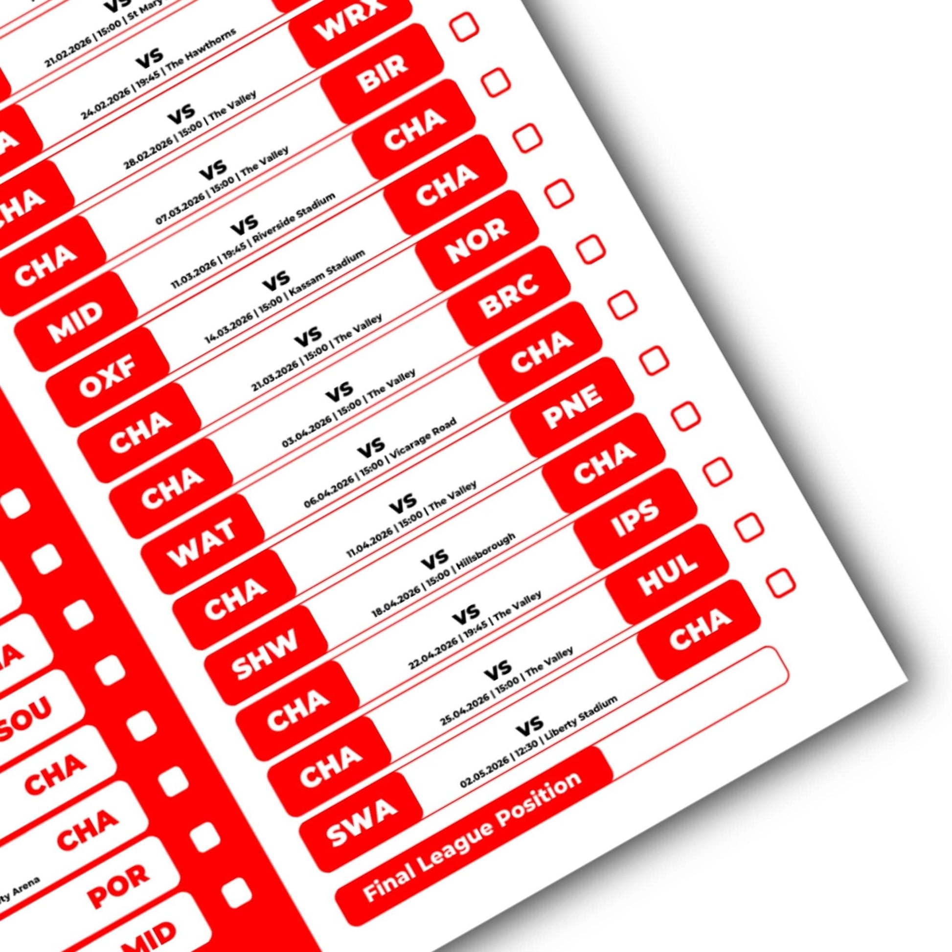 Championship Clubs - 2025/26 Football Fixture Poster - A3 Size (29.7x42cm)