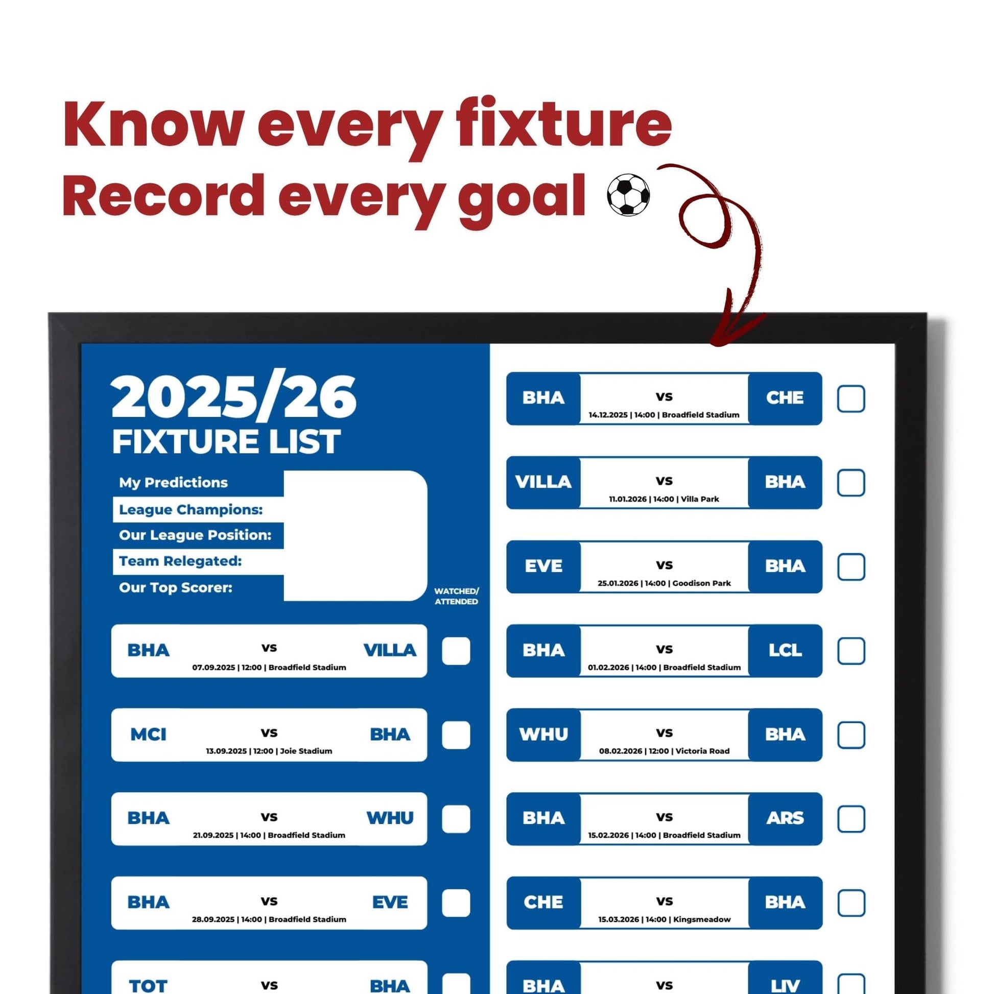 Women's Super League Clubs - 2025/26 Football Fixture Poster - A3 Size (29.7x42cm)