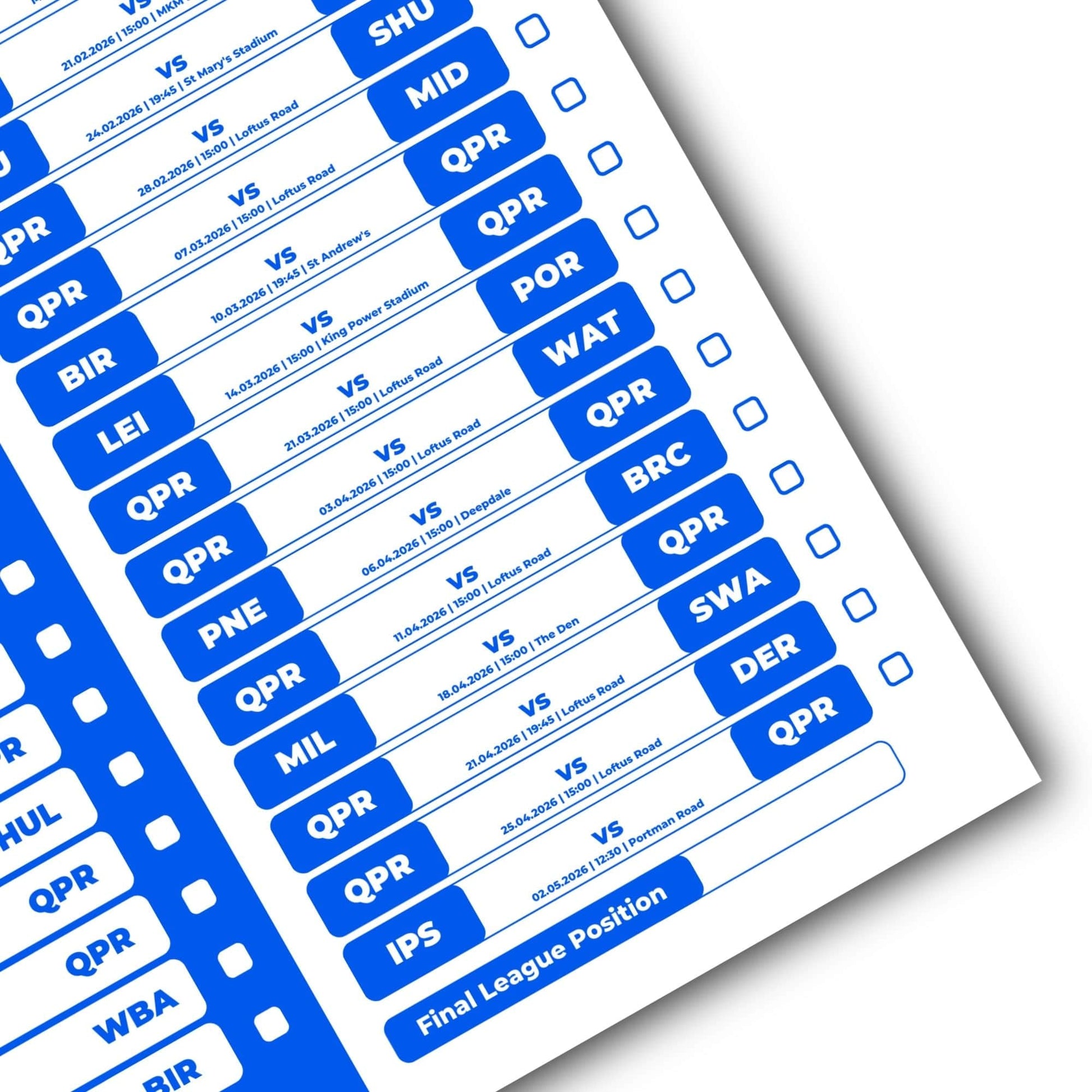 Championship Clubs - 2025/26 Football Fixture Poster - A3 Size (29.7x42cm)