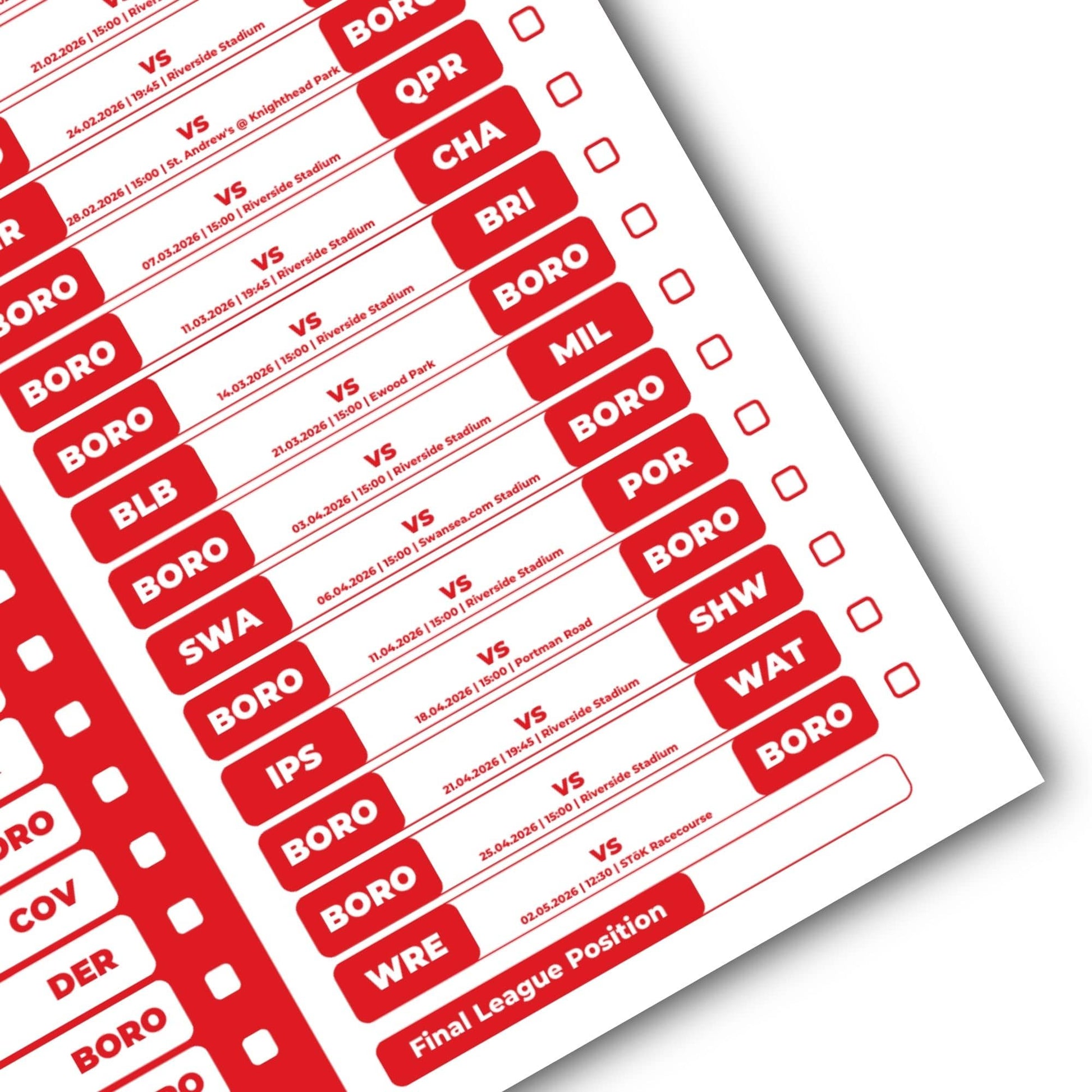 Championship Clubs - 2025/26 Football Fixture Poster - A3 Size (29.7x42cm)
