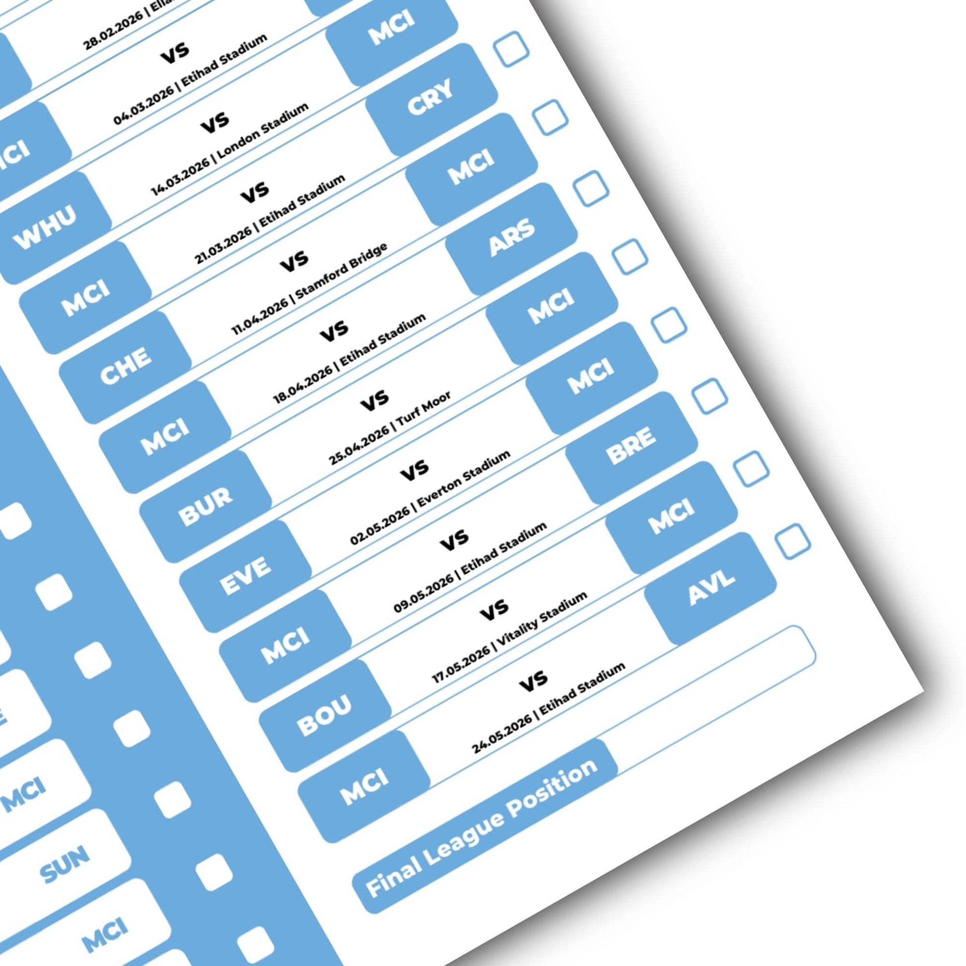 Premier League Clubs - 2025/26 Football Fixture Poster - A3 Size (29.7x42cm)